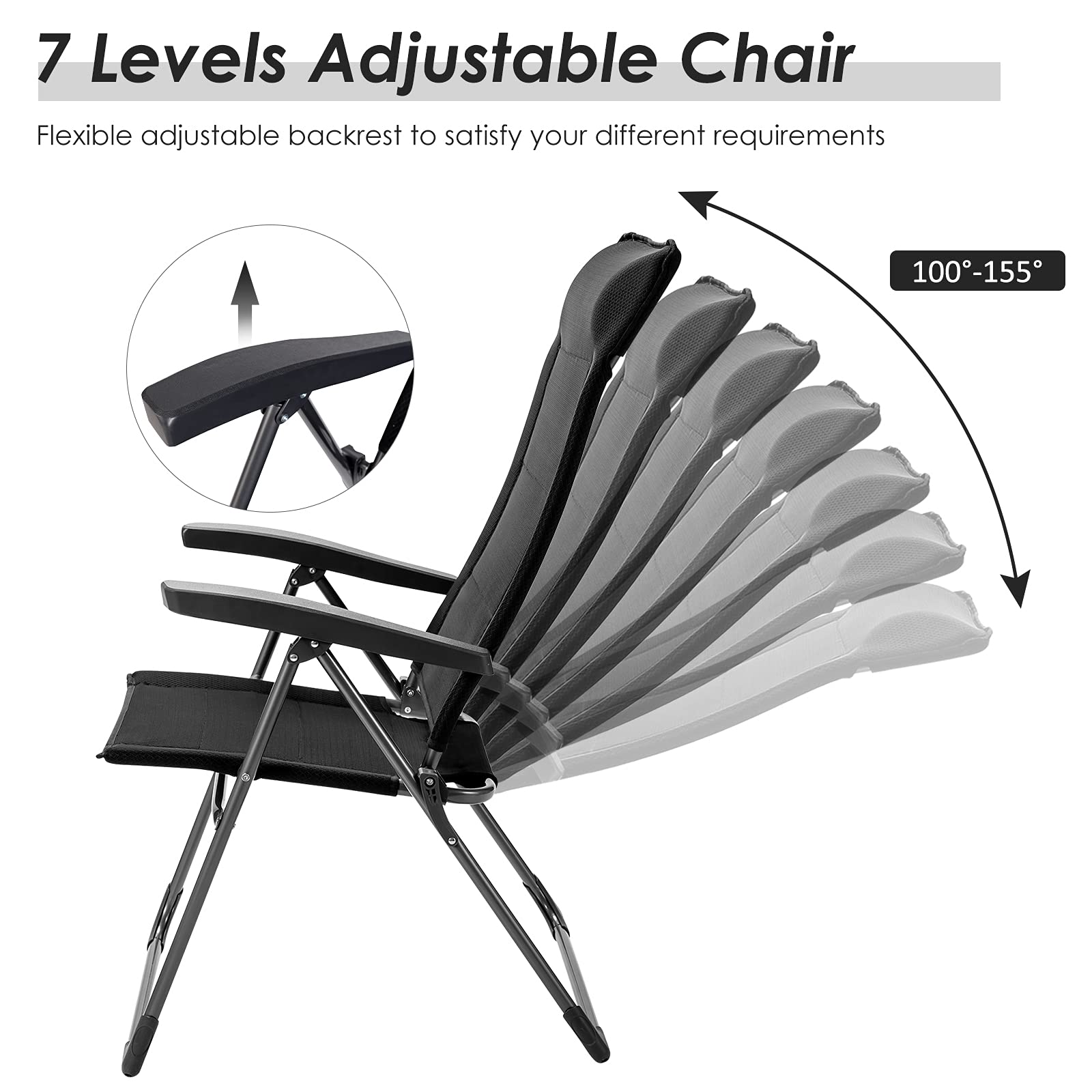 Goplus Folding Patio Sling Chairs Set of 4 - Portable Outdoor Dining Chairs with Adjustable Headrest & 7-Level Reclining Backrest - Perfect for Camping, Backyard, Garden, and Poolside Relaxation
