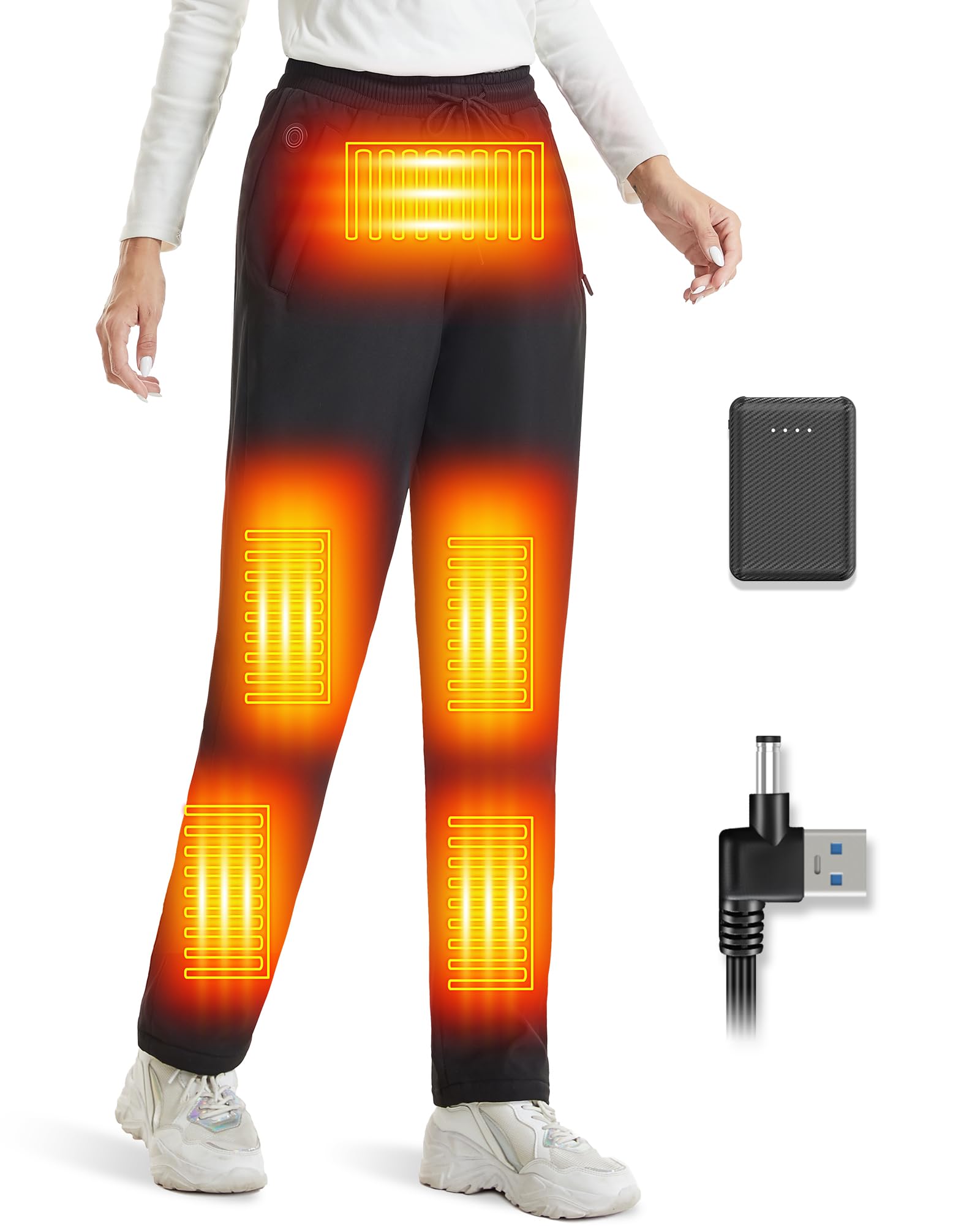 Electric Heated Pants for Men & Women - Battery Pack Included, DC 7.4V & USB 5V Dual Heating System - Warm Winter Hiking Pants for Outdoor Activities, Skiing & Snowboarding