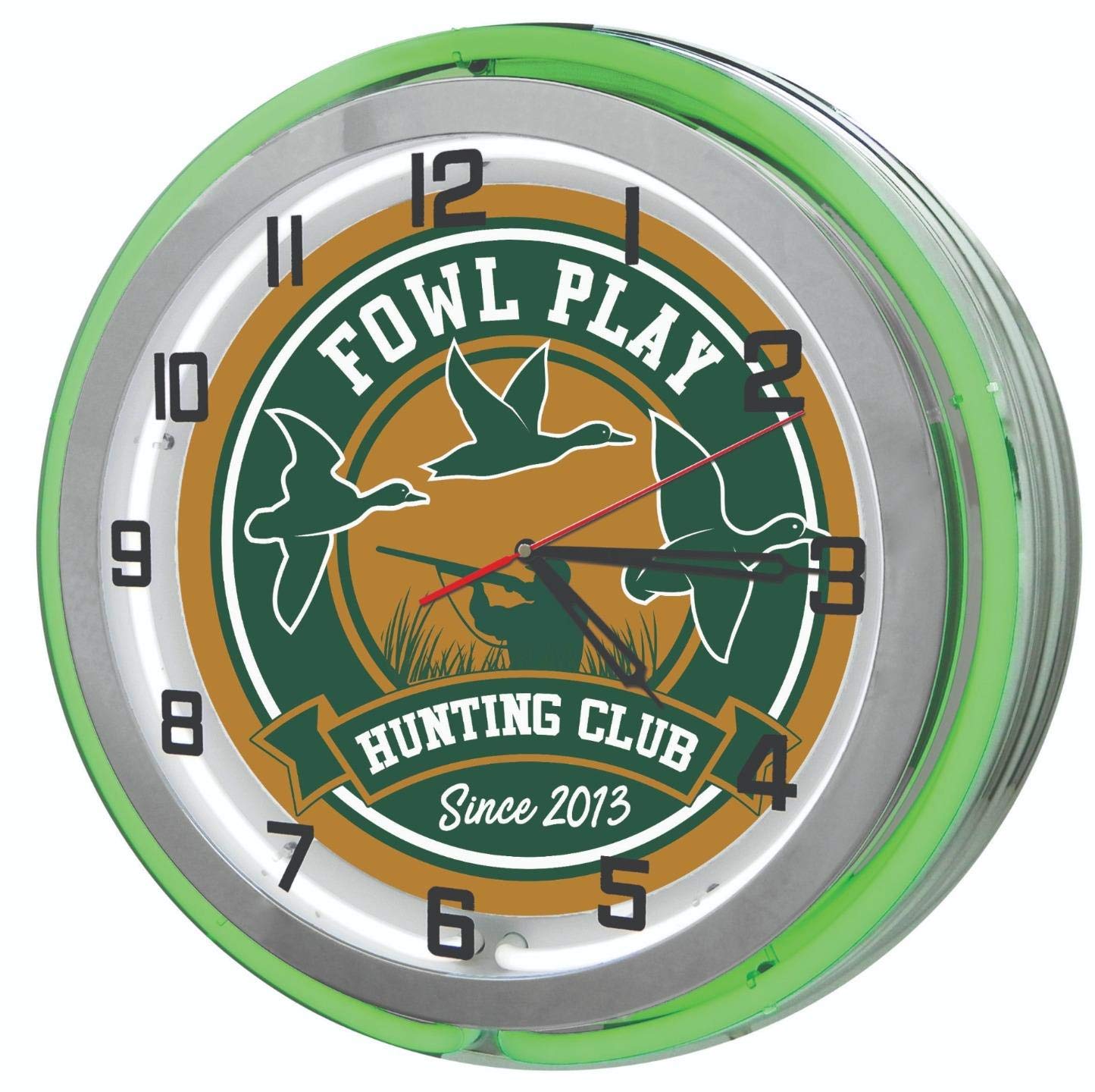 Custom Personalized Gun Sportsman Club Neon LED Wall Clock - Redeye Laserworks - Perfect for Man Cave, Hunting Lodge & Bar Decor
