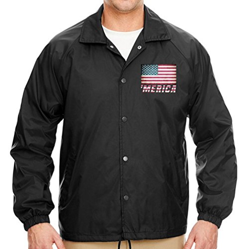 Patriotic Men's USA Flag Black Windbreaker Jacket - Lightweight Water-Resistant Outdoor Sports & Casual Wear