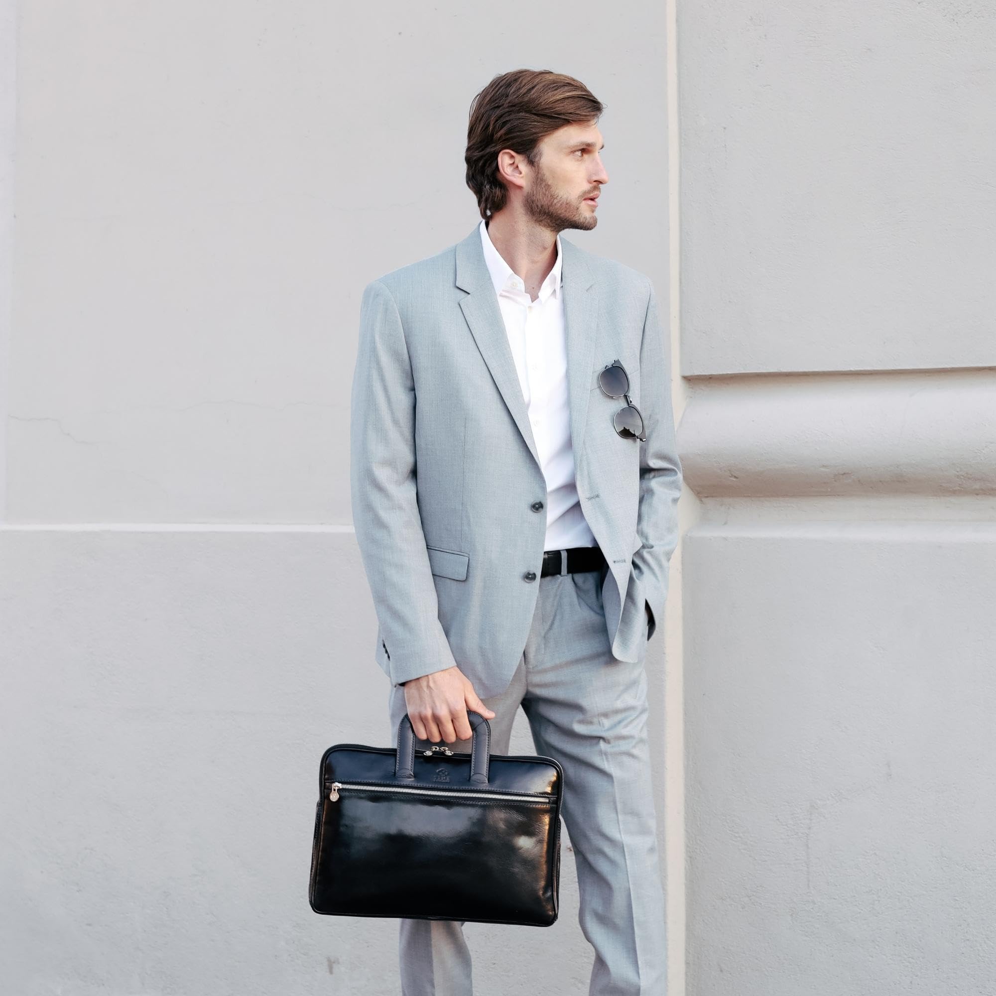 Premium Slim Leather Briefcase for Men & Women - Italian Handmade Laptop Bag with Timeless Design - Perfect for Business, Office & Travel Accessories