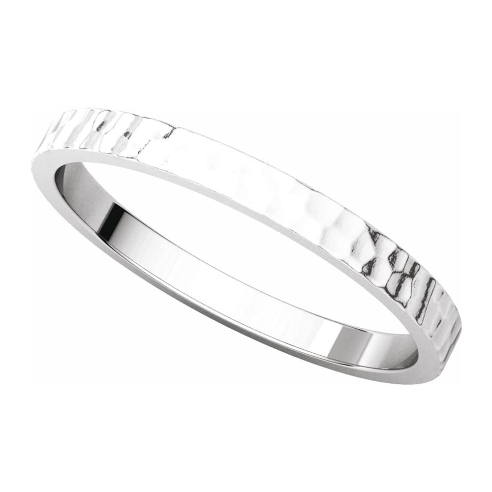 The Black Bow 2mm 14K White Gold Hammered Flat Standard Fit Band – Perfect for Weddings, Anniversaries, and Everyday Elegance
