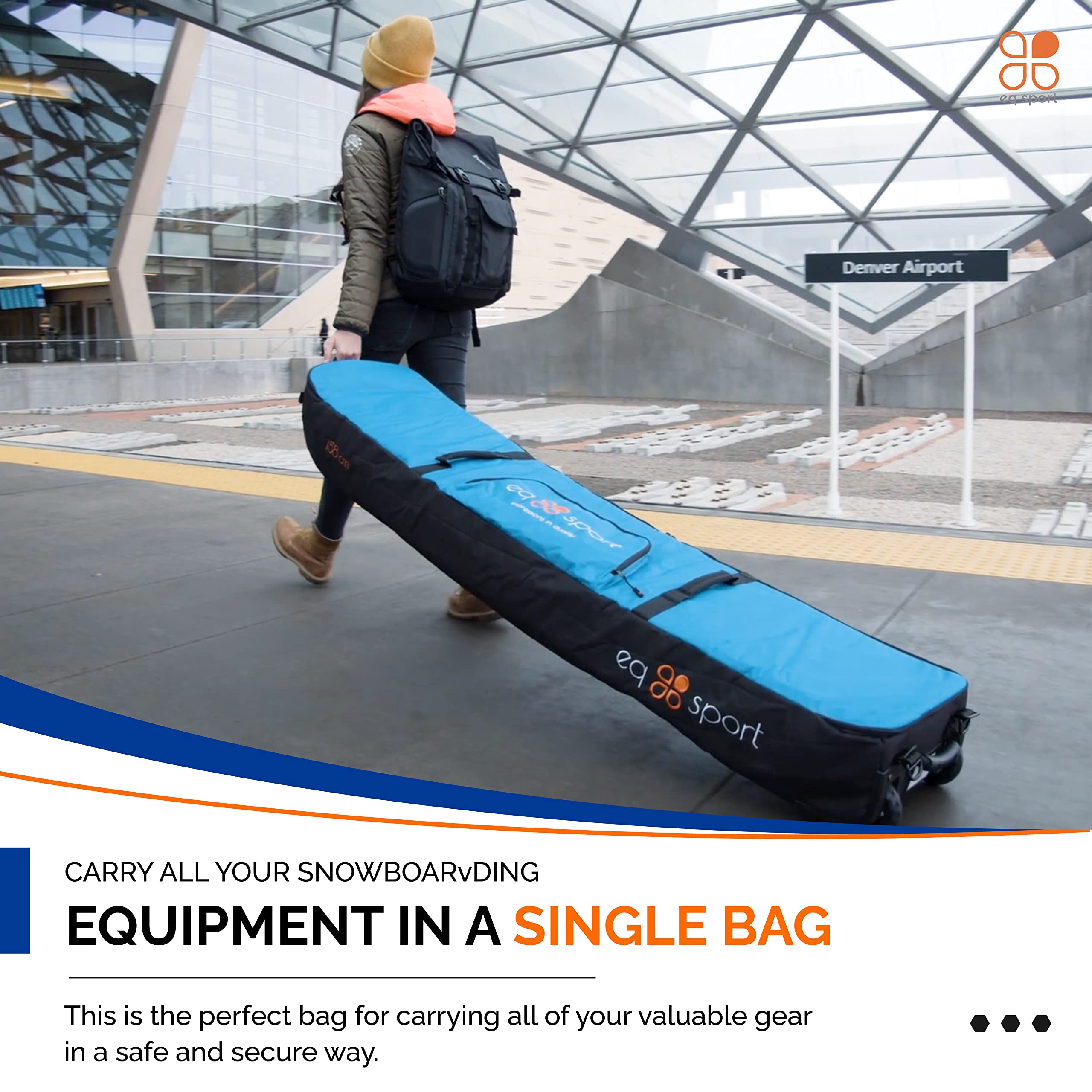 EQ SPORT Waterproof Rolling Snowboard Bag with Wheels - Padded Travel Snowboard Case for Airplane | Fits 2 Snowboards & Includes Boot Bag | Heavy-Duty YKK Zippers & Gear Storage | Perfect for Winter Sports & Mountain Travel