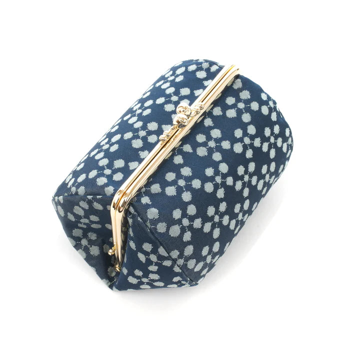 Nishijin Woven Small Pouch - Plum Blossom Navy Blue Japanese Kyoto Handmade Cosmetic Makeup Bag | Gamaguchi Travel Toiletry Organizer, Stationery Pouch & Bag-in-Bag for Women's Essentials | Perfect for Daily Use, Gift Giving & Japanese Culture Lovers