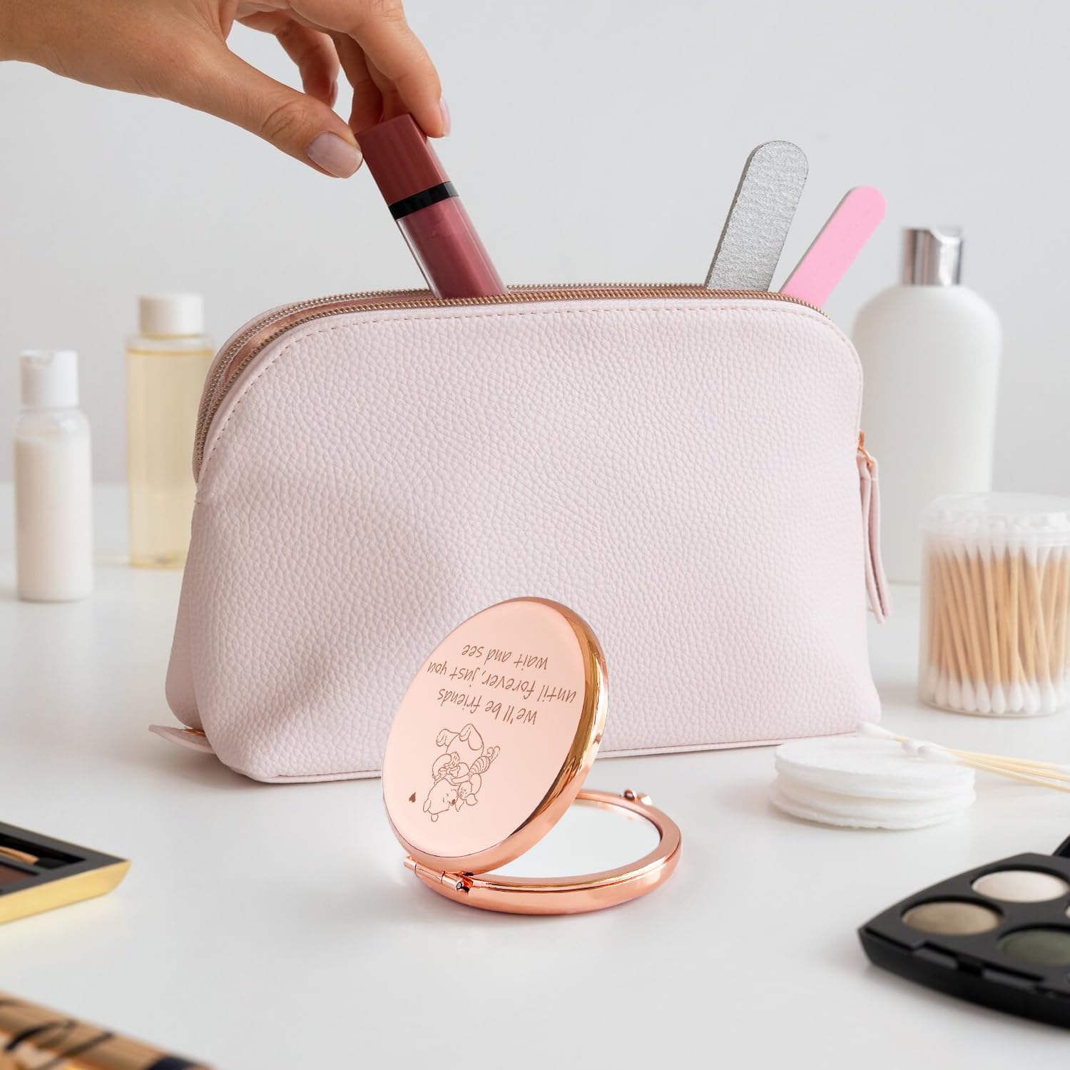 Best Friendship Travel Compact Pocket Makeup Mirror - Cute Gifts for Women, Best Friend Christmas Birthday Present - Perfect for Travel, Home & Office Use