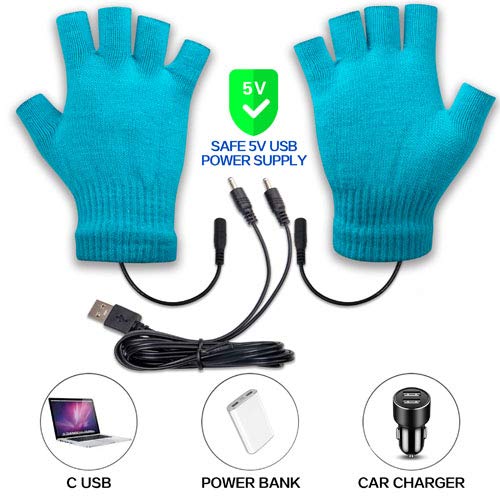USB Heated Gloves for Men & Women - Rechargeable Winter Hand Warmers, Fingerless Mitten Gloves for Typing & Outdoor Activities - Perfect for Work, Hiking, and Cold Weather Use