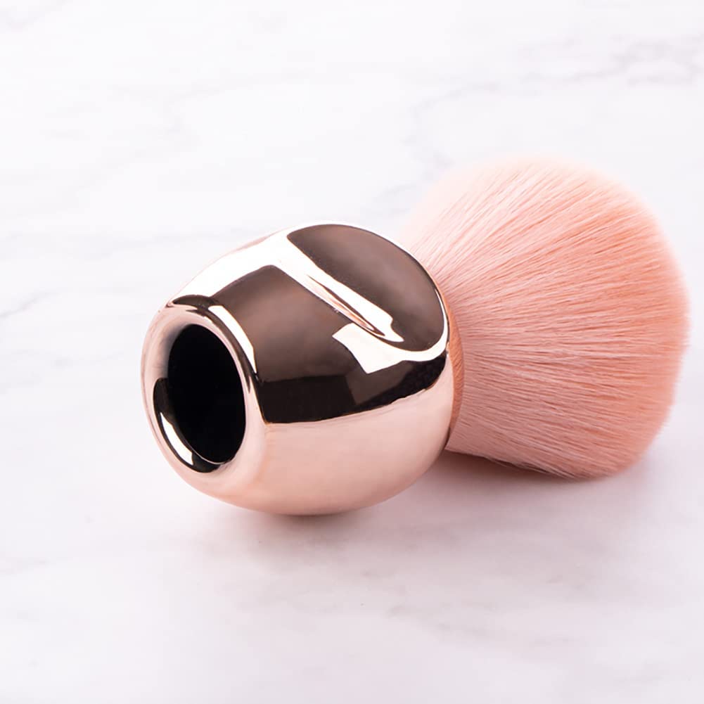 UNIMEIX Round Head Nail Dust Brush - Professional Nail Art Powder Remover & Cleaner for Acrylic, UV Gel & Dip Powder Nails - Kabuki Style Brush with Soft Bristles (Rose Pink) - Perfect for Salon, Home Manicure & Nail Art Enthusiasts