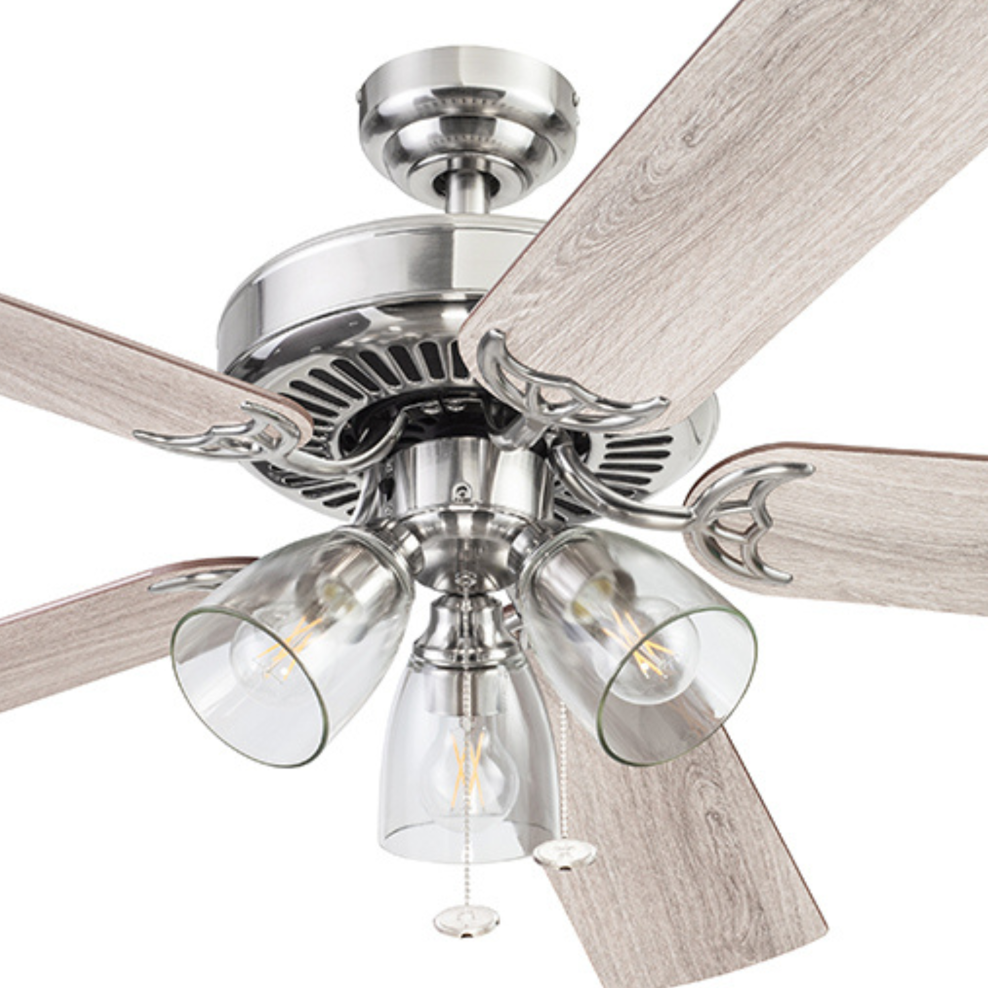 52 Inch Saybrook Brushed Nickel Ceiling Fan with Pull Chain - Perfect for Living Room, Bedroom, and Outdoor Patio Cooling