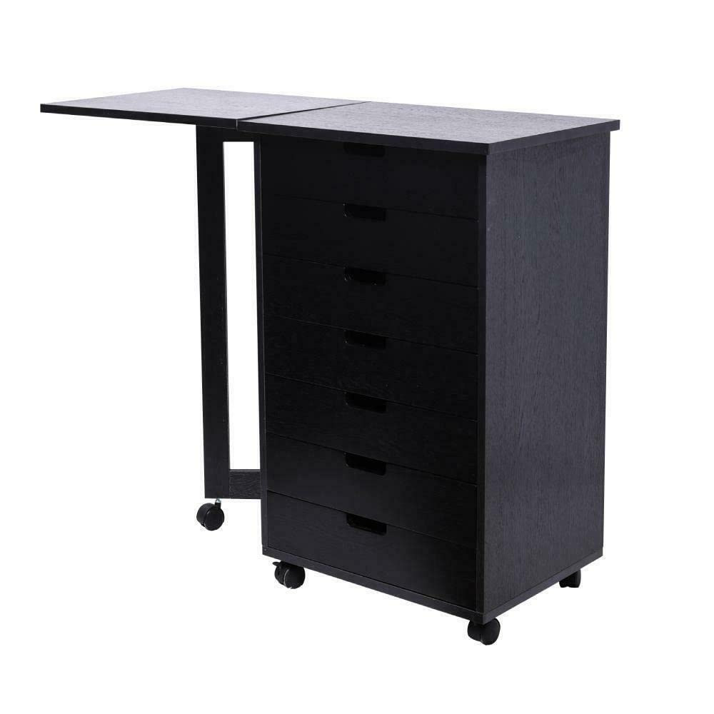 7-Drawer Rolling File Cabinet with Desk - Black Fabric Home Office Storage Organizer for Files, Documents & Supplies | Perfect for Small Spaces, Dorm Rooms & Workspaces