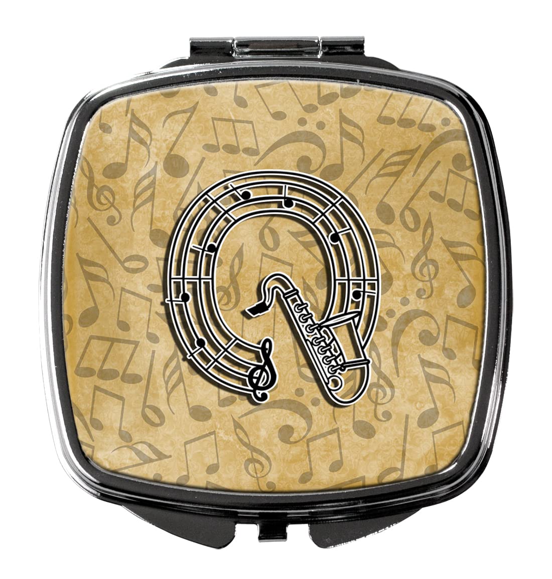 Letter Q Musical Instrument Alphabet Compact Mirror - Decorative Travel Makeup Mirror for Women & Girls | Folding Handheld Pocket Mirror | Perfect Gift for Musicians & Music Lovers | Great for Concerts, Travel & Daily Makeup Touch-ups
