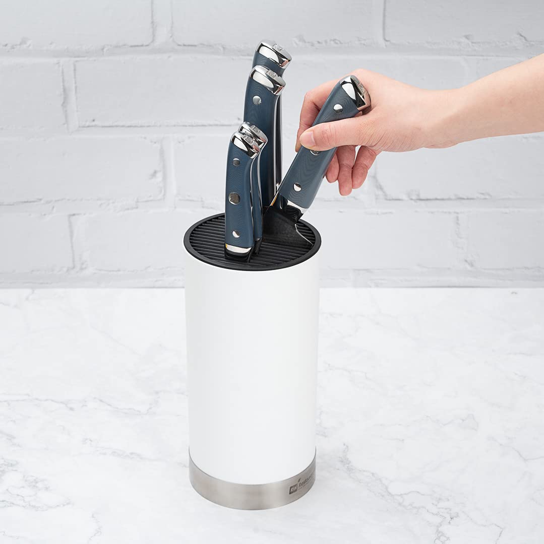 Restaurantware Sensei 4.3 x 8.8 Inch Round Knife Block - White Plastic Universal Knife Holder with Soft Touch, Holds 9 Knives for Easy Storage | Perfect for Kitchen Organization, Countertop Display & Professional Chefs