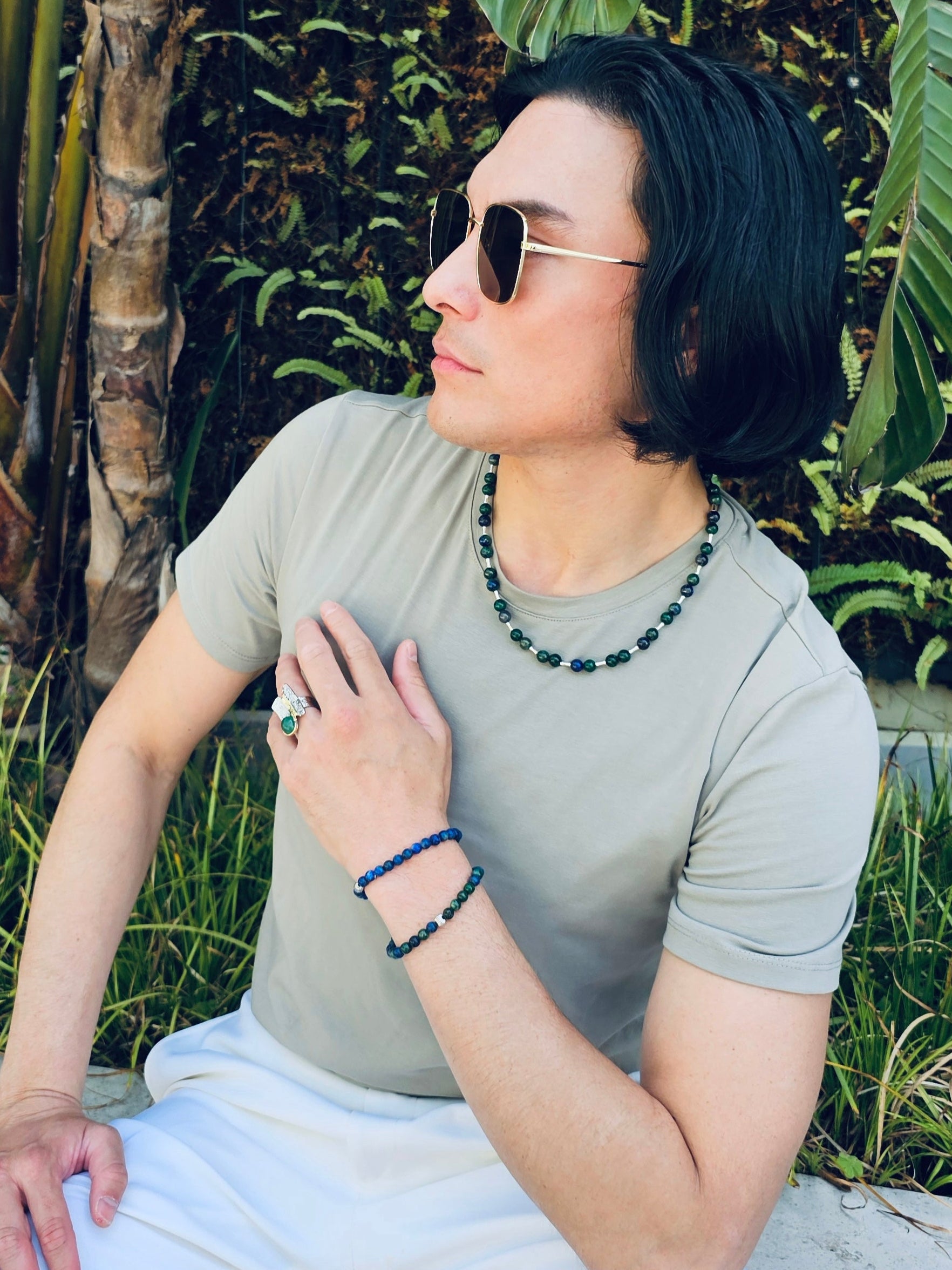 Lapis Lazuli Stretchable Men's Bracelet - Adjustable Beaded Crystal Healing Stone Jewelry for Men - Perfect for Meditation, Yoga & Spiritual Gifts (MEB21)