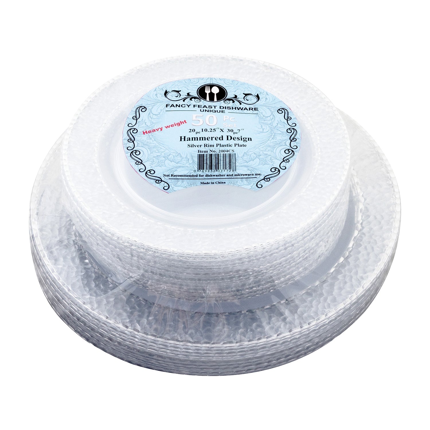 50ct Clear Crystal Silver Plates - Elegant Party Dinnerware for Weddings, Events & Special Occasions