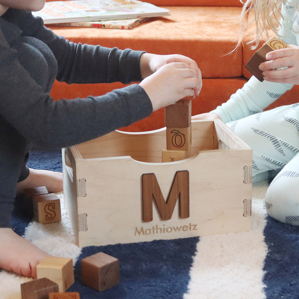 Wooden Toy Storage Crate - Organize Kids' Building Blocks & Playroom Toys - Perfect for Montessori Classrooms & Home Play Areas