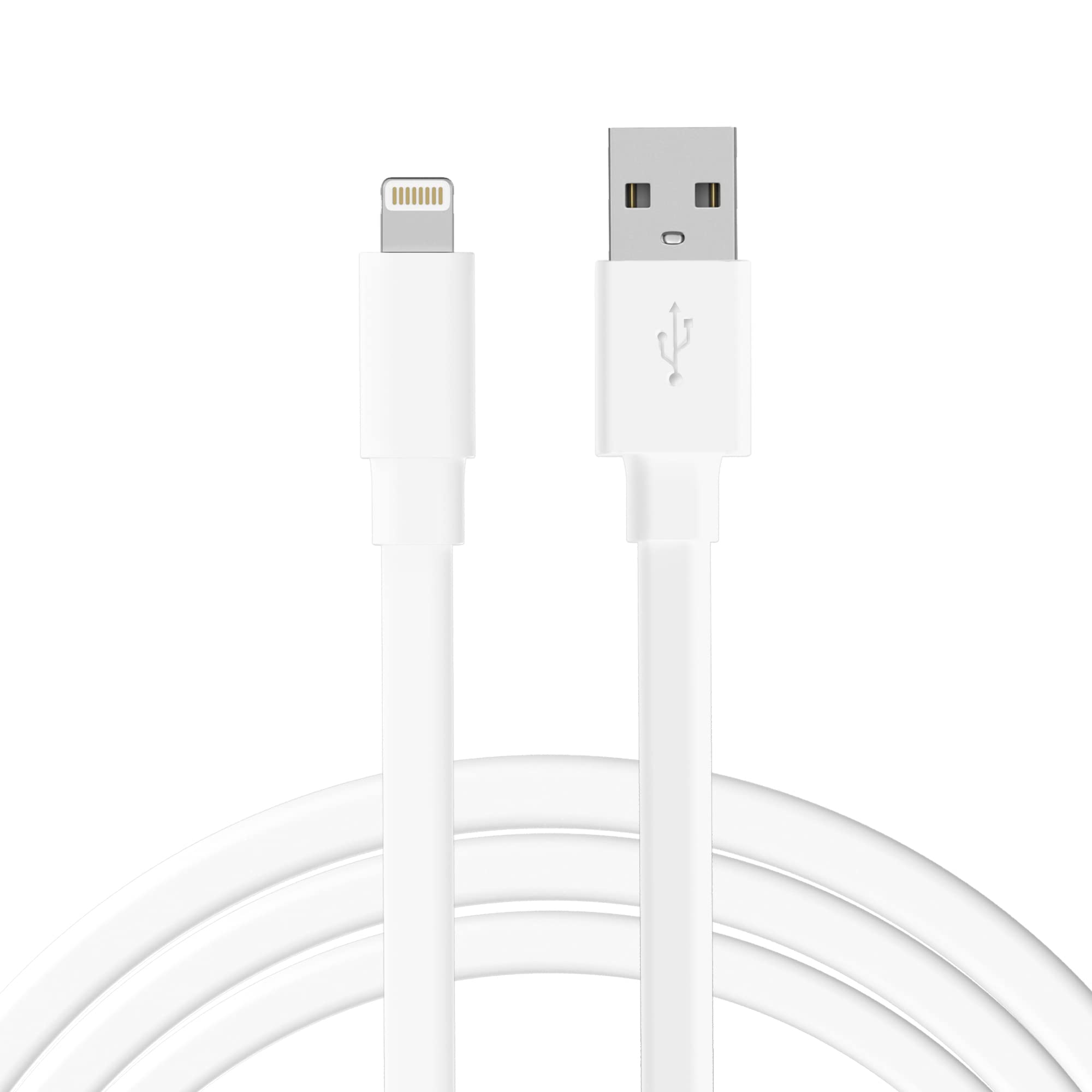 TALK WORKS iPhone Charger Flat Lightning Cable - 7ft Long Lightning to USB-A Cable - Durable & Tangle-Free Charging Cord - Multiple Colors (White) - Perfect for Home, Office, Car & Travel Use