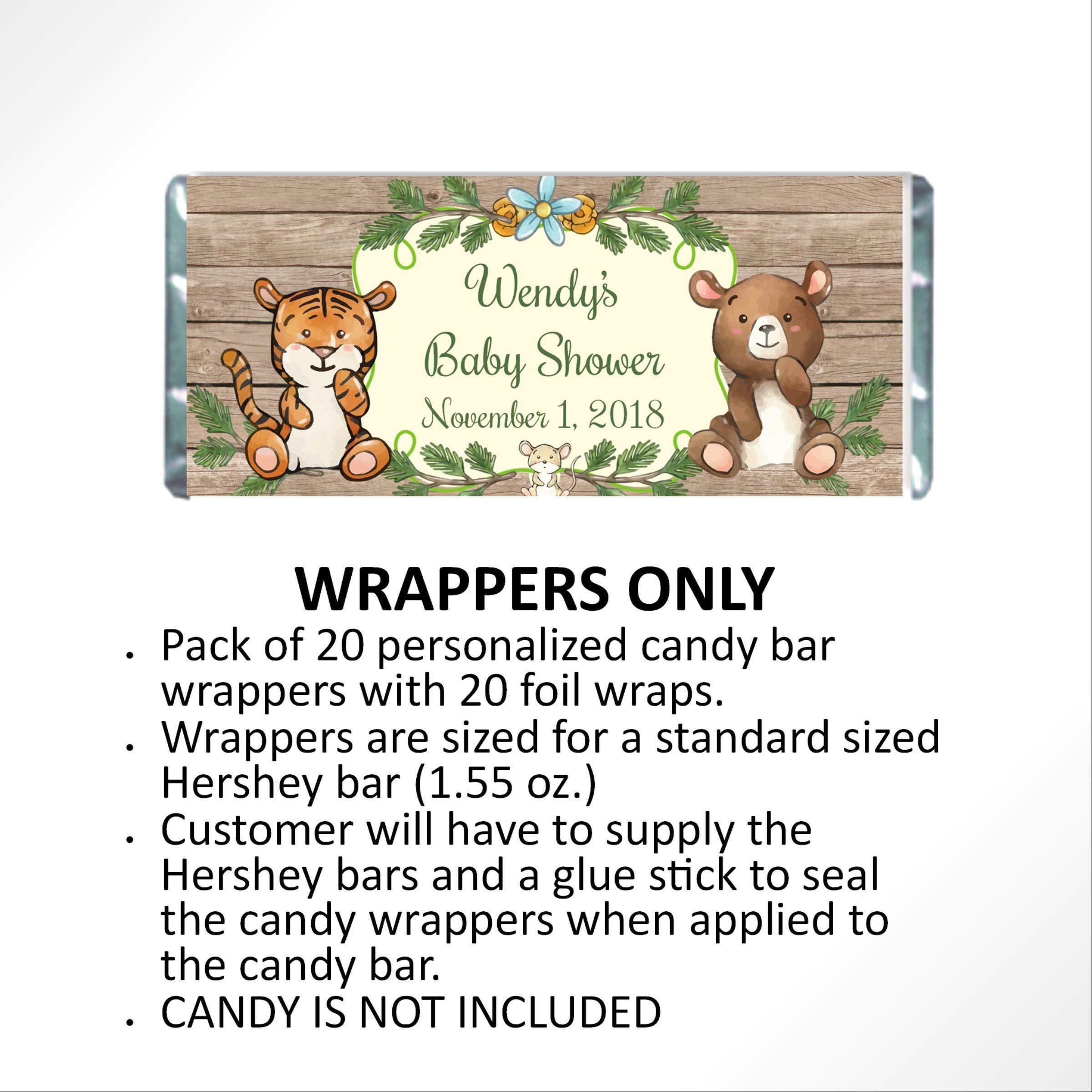 Personalized Rustic Woodland Baby Shower Favors - Custom Chocolate Bar Wrappers (Pack of 20) - Perfect for Gender Reveal Parties, Baby Showers & Nursery Decor