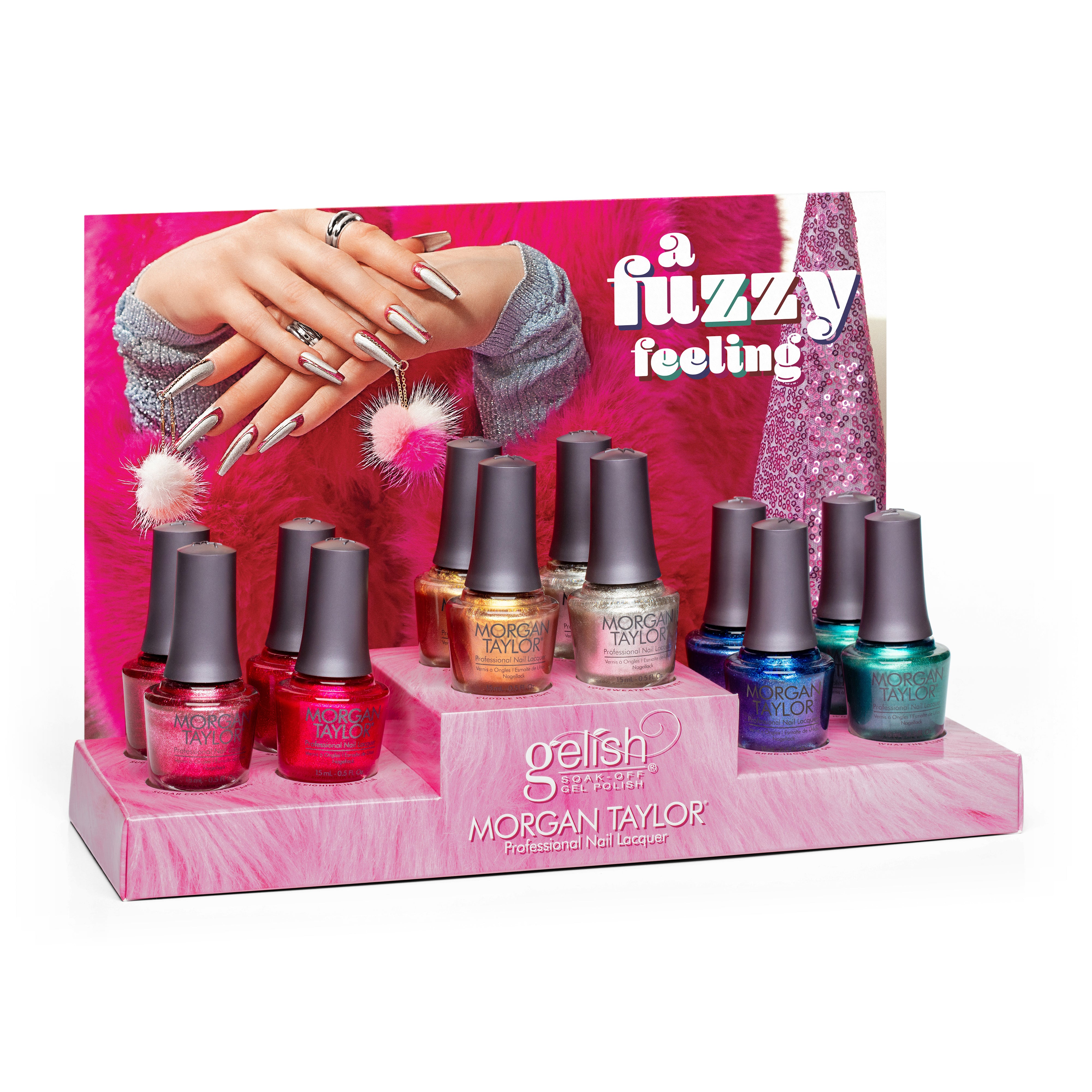 Morgan Taylor A Fuzzy Feeling Collection Display - 12 Piece Nail Polish Set for Gel, Manicure & Pedicure at Home, Salon & Party Use