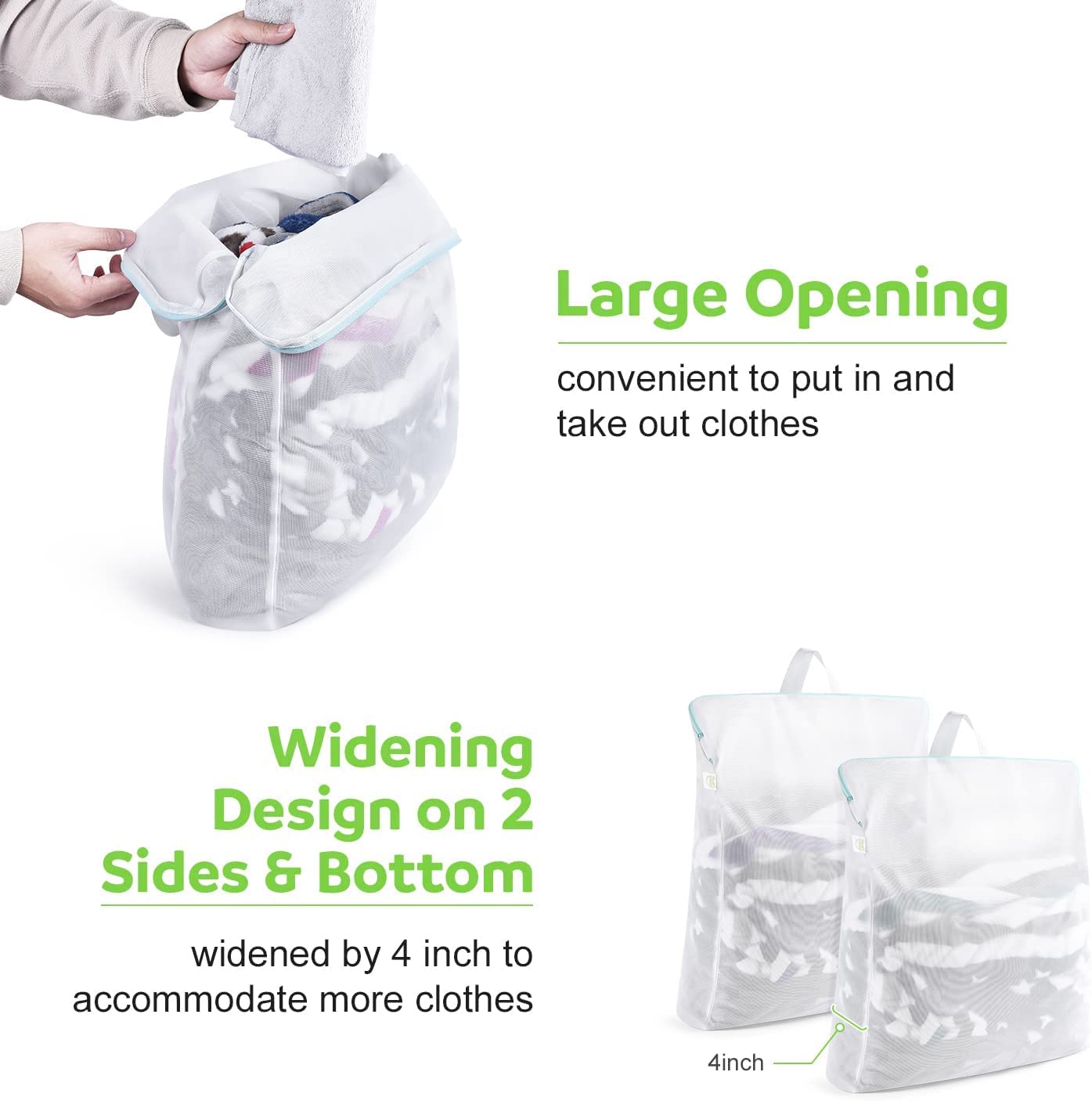 OTraki 2 Pack Large Mesh Laundry Bags 24x32 Inches - Heavy Duty Zippered Washing Machine Bags for Delicates, Coats, Sweaters & Socks - Breathable Hanging Lingerie Bags with Handles (White) - Perfect for Travel, Dorm & Home Laundry Organization