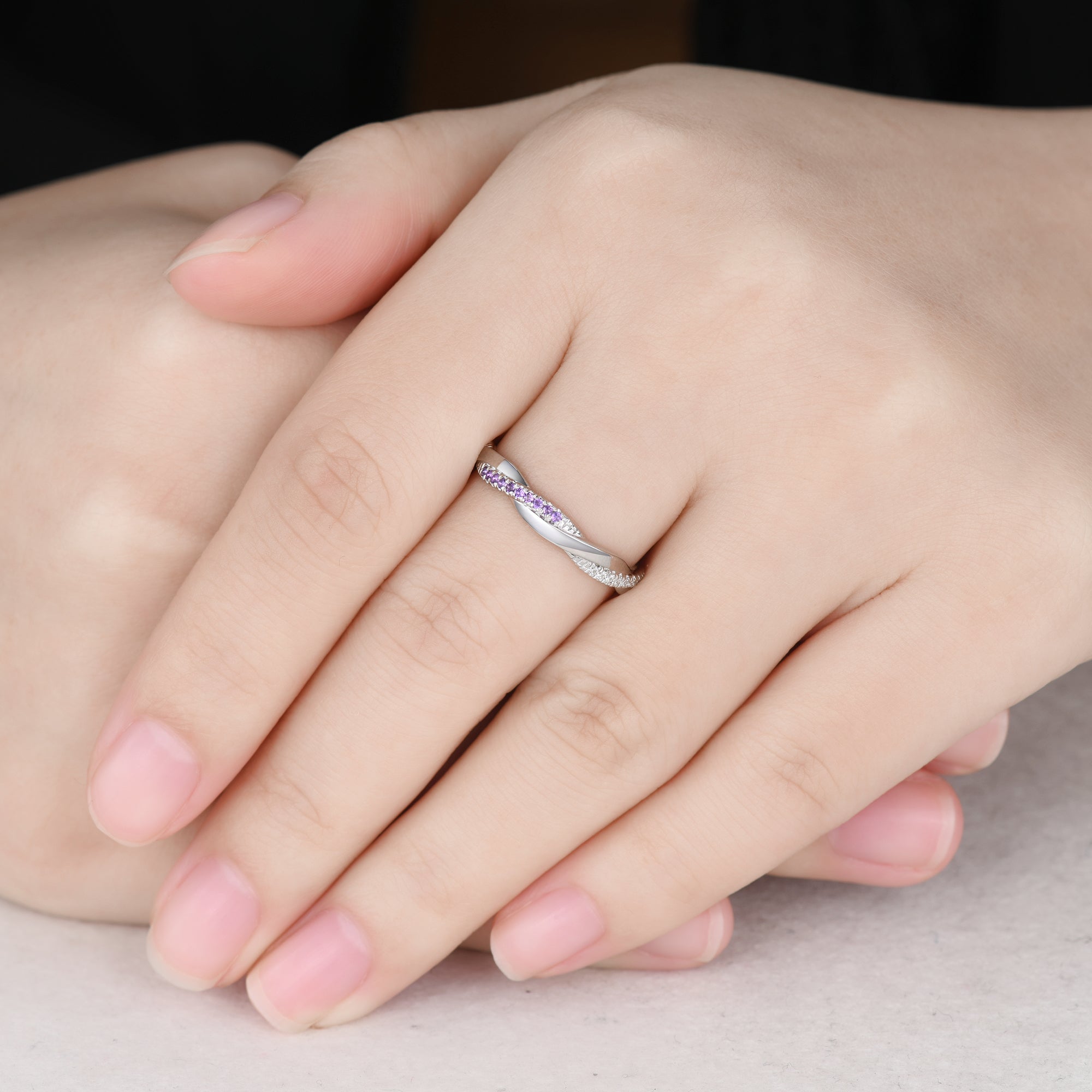 Twisted Amethyst Moissanite White Gold Wedding Band - Full Eternity Ring for Women | Elegant Bridal Jewelry, Anniversary Gift & Special Occasion Ring