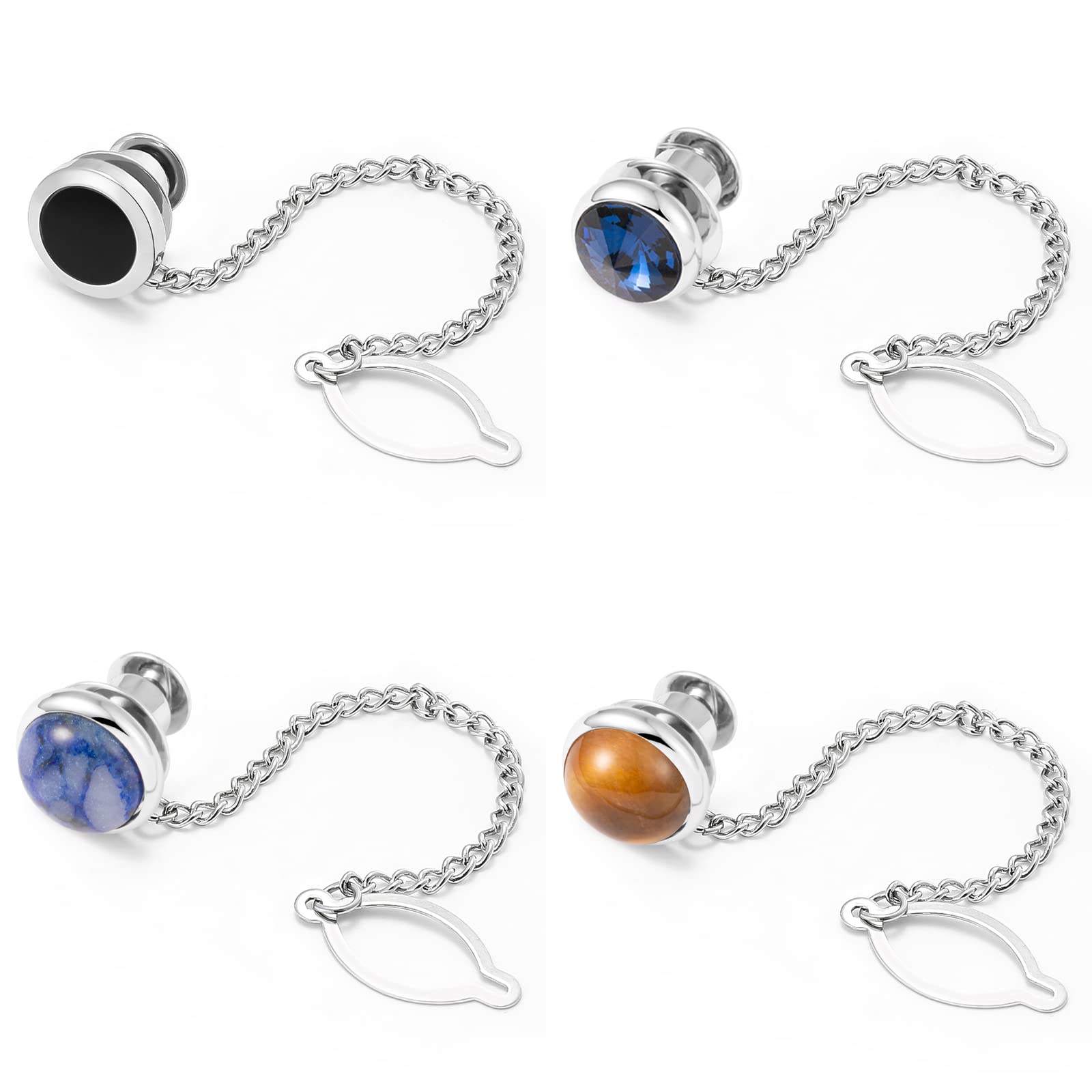 Silver Tie Pins for Men with Chain - Elegant Wedding & Business Gift
