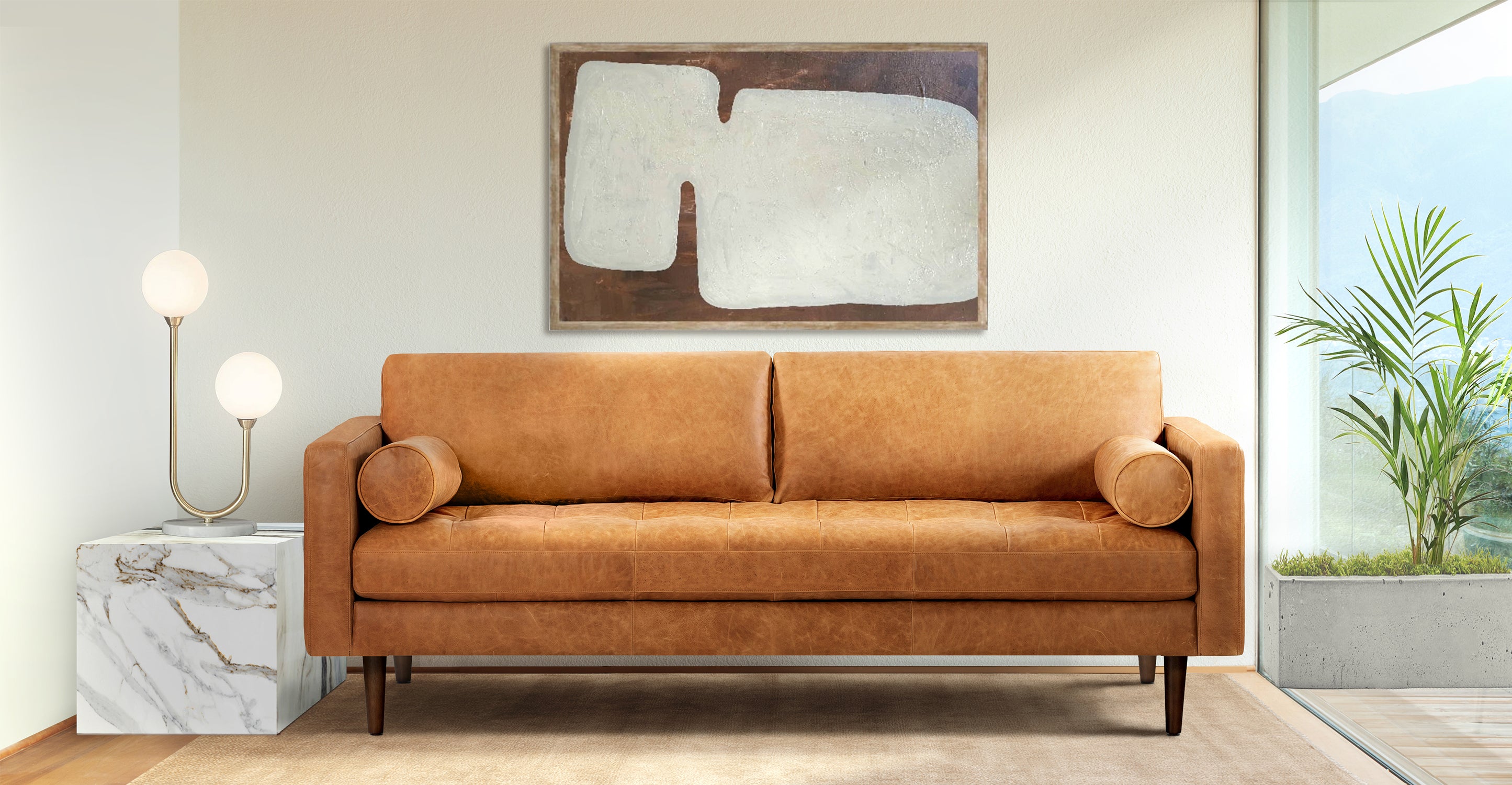 Premium Napa Leather Sofa - Modern Luxury Living Room Furniture for Home & Office - Perfect for Relaxing, Entertaining & Stylish Decor