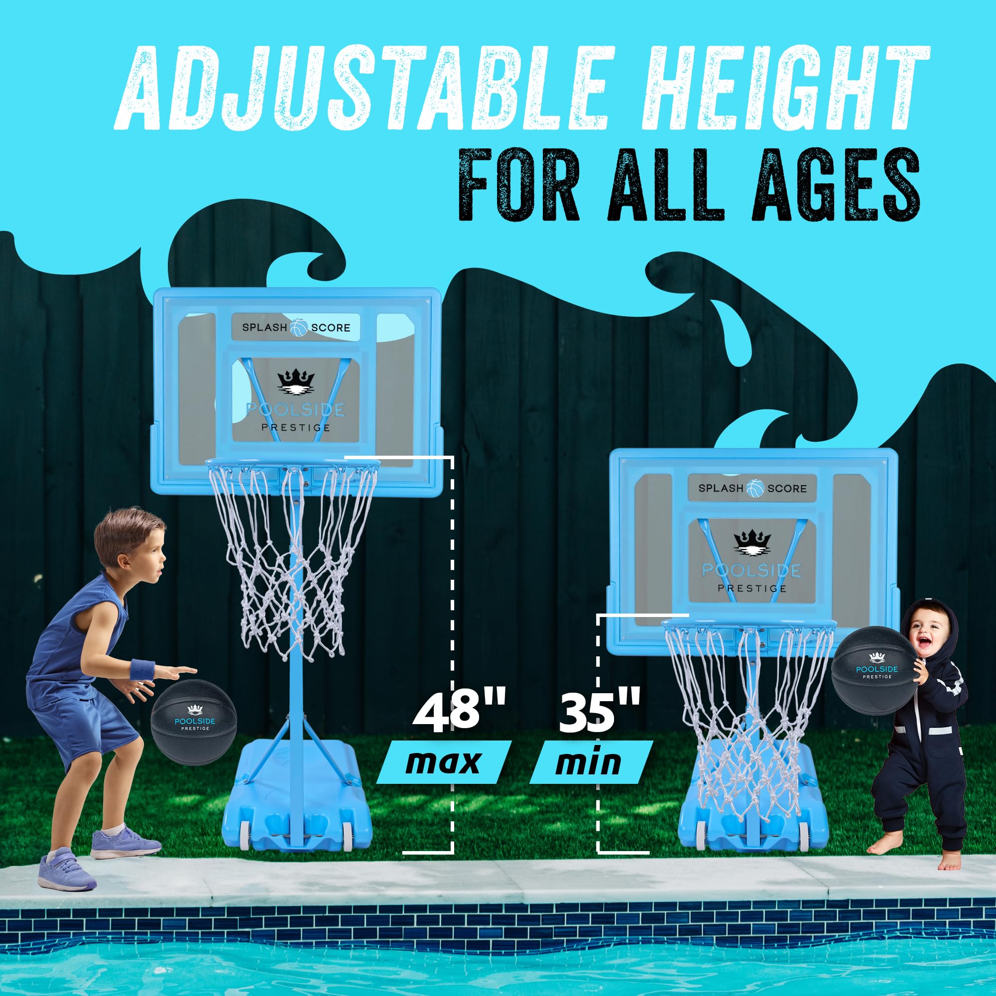 Adjustable Height Basketball Hoop Kit for Kids, Teens & Adults - Outdoor Sports Equipment for Backyard, Pool & Water Games - Perfect for Summer Fun & Family Activities