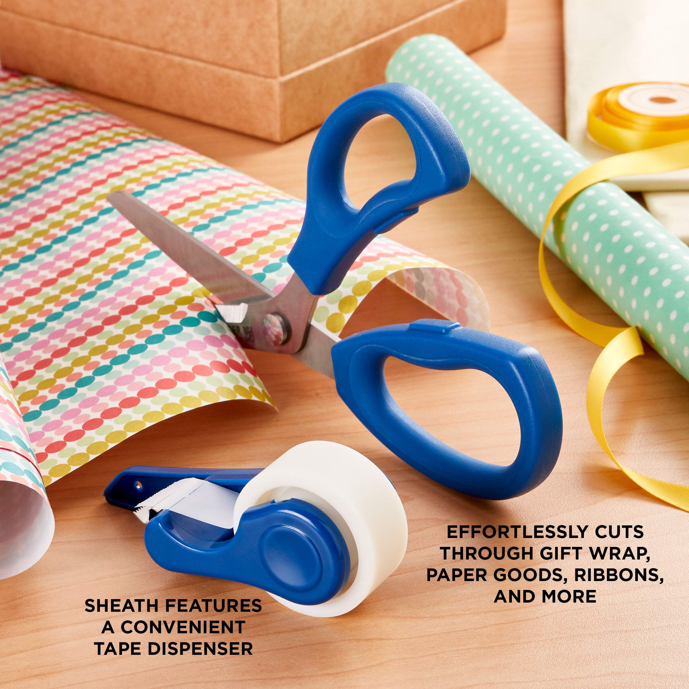 Sabatier 2-in-1 All-Purpose Scissors with Removable Tape Dispenser - Ultra Sharp Stainless Steel Multi-Purpose Scissors for Office, Home, Crafting & Gift Wrapping (11.4 Inch, Blue) - Perfect for Cutting Wrapping Paper, Ribbons, Tape & Everyday Household Tasks
