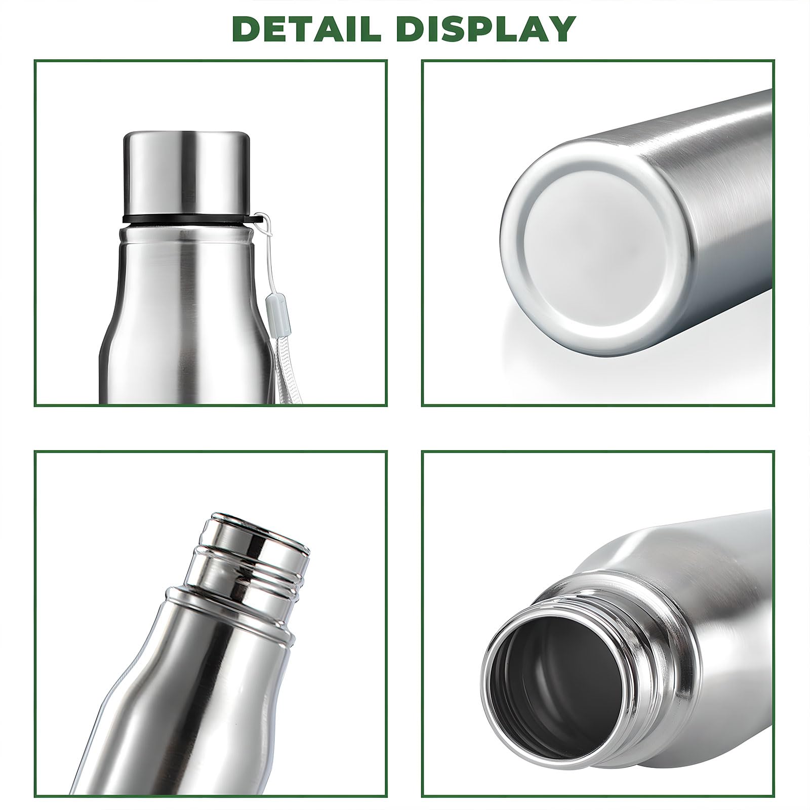 GHKLNY Stainless Steel Water Bottle 17oz/24oz/32oz - Leak Proof Wide Mouth Sports Bottle with Strap - Perfect for Gym, Hiking, Travel & Office Use (24oz/750ml)