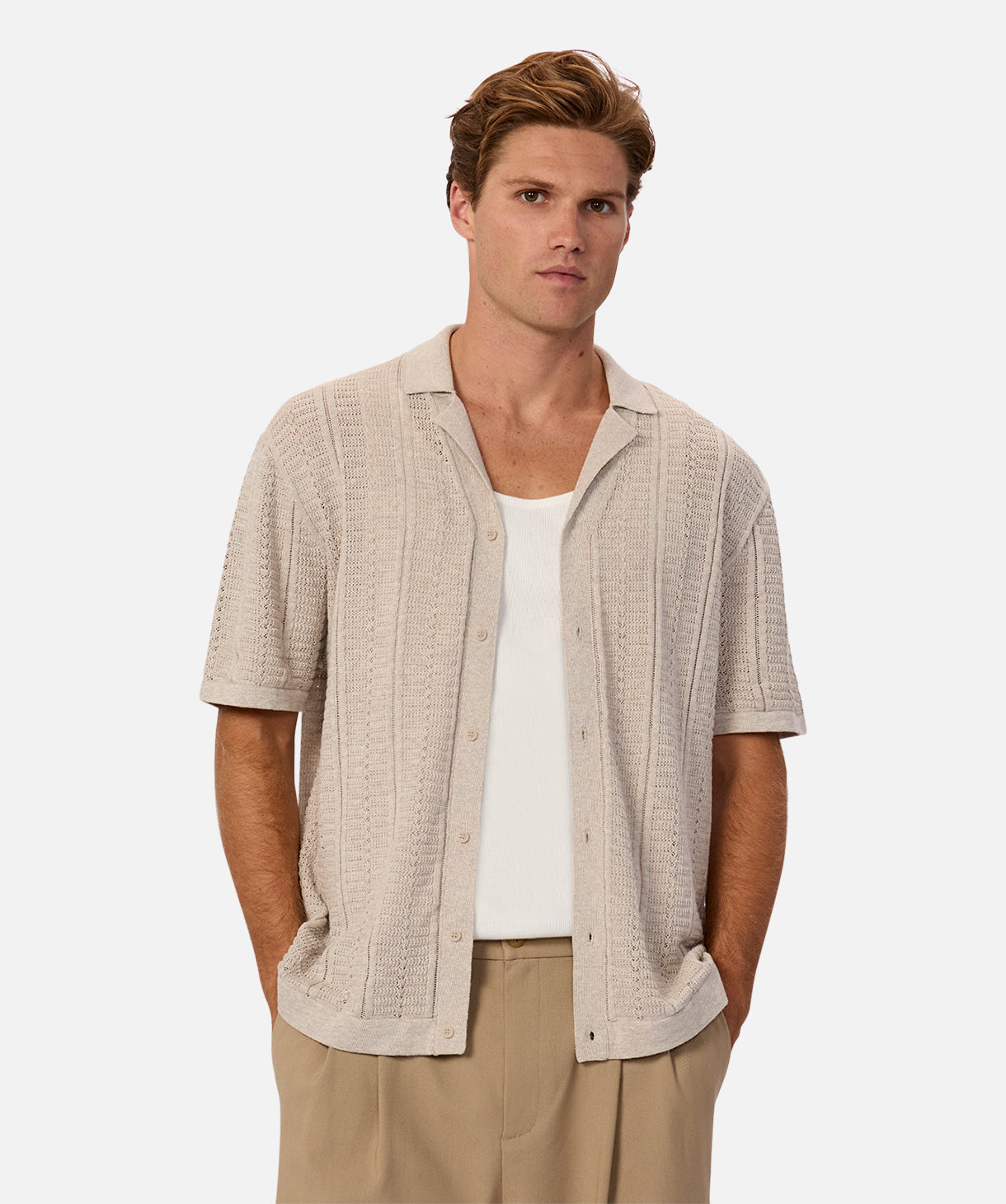 Montpellier Short Sleeve Shirt for Men - Beige Casual Button Up Shirt | Perfect for Summer Outfits, Beach Wear & Office Casual Style
