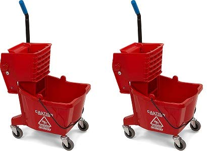 Carlisle 3690805 Commercial Mop Bucket with Side Press Wringer - 26 Quart Capacity, Red (2-Pack) - Heavy Duty Cleaning for Restaurants, Hospitals & Schools