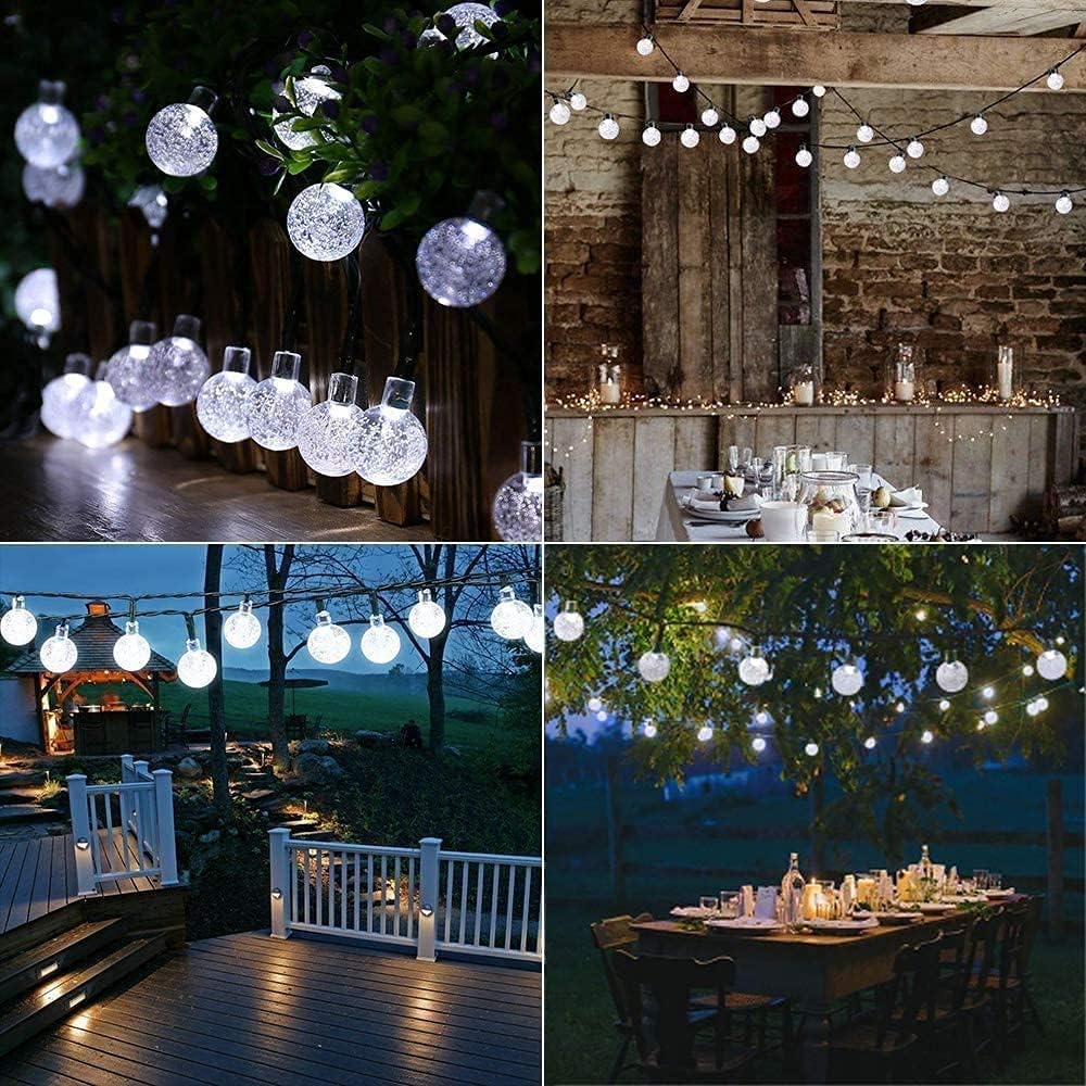 Toodour 36ft 60 LED Solar String Lights Outdoor Waterproof - Crystal Ball Fairy Lights with 8 Lighting Modes for Garden, Patio, Yard, Gazebo - Cool White | Perfect for Outdoor Parties, Weddings & Backyard Decor