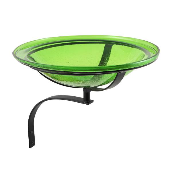 Fern Green Crackle Glass Birdbath Bowl for Garden Decor - Handmade Outdoor Bird Feeder with Crackled Texture, Perfect for Attracting Birds to Your Backyard or Patio