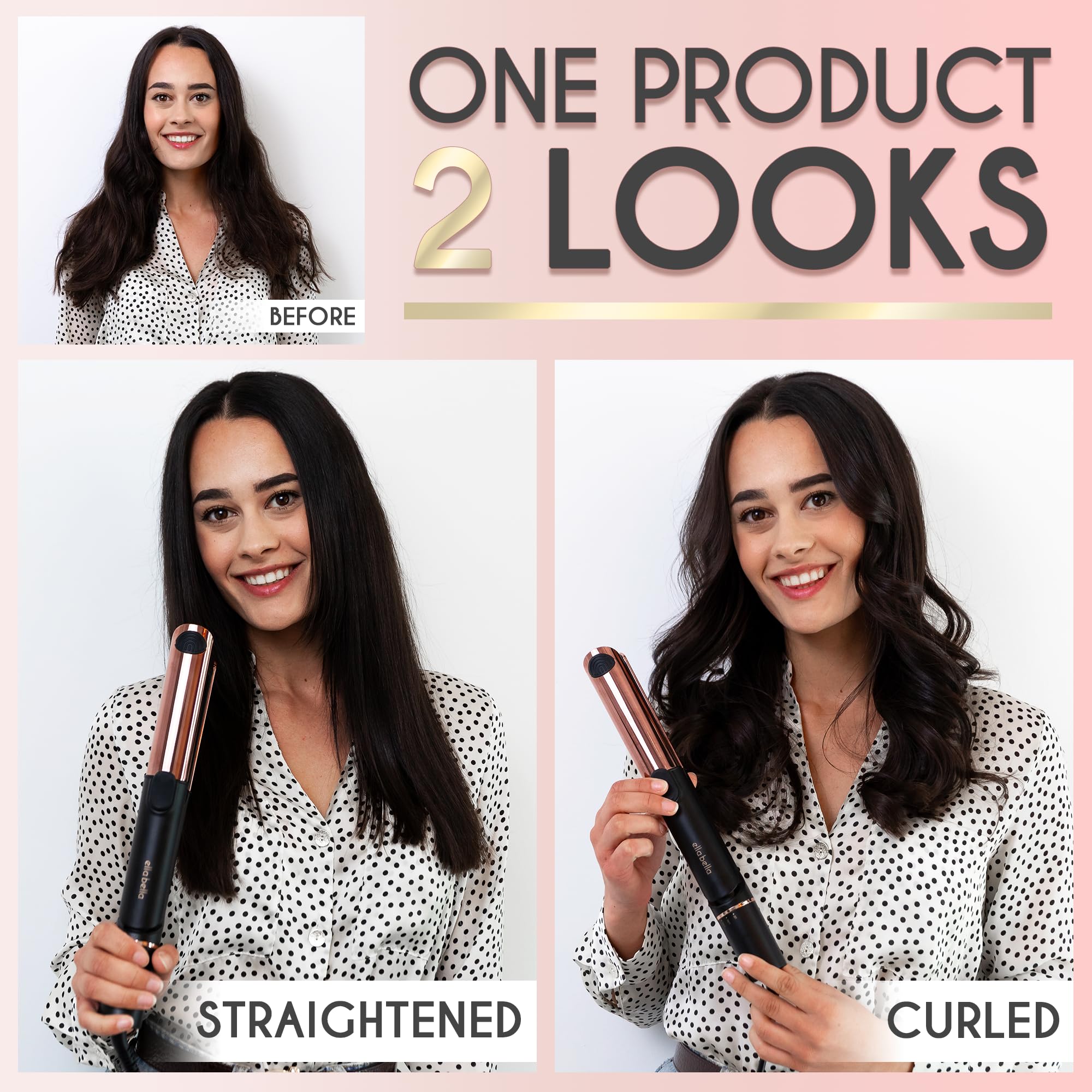 ELLA BELLA® 2-in-1 Titanium Hair Straightener & Curling Iron with Cooling Air Vents - Professional Salon Styling Tool for Smooth, Voluminous Hair - Perfect for Home Use, Travel & Salon-Quality Styling