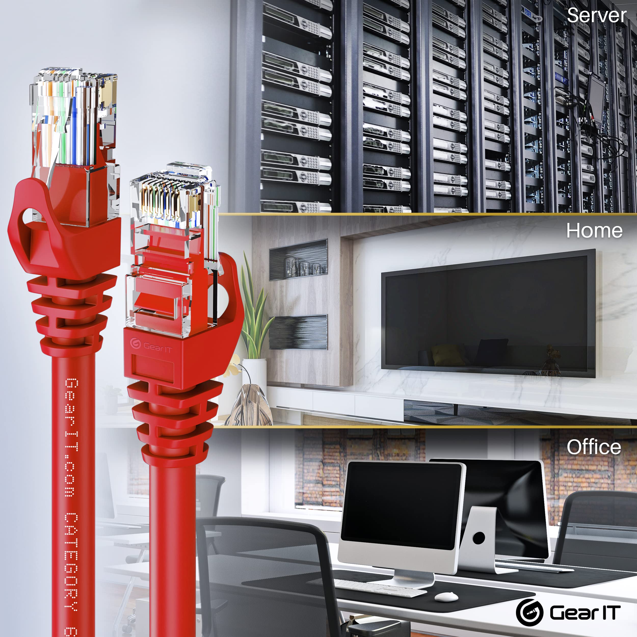 GearIT Cat6 Ethernet Cable 2 ft - High Speed 550MHz Network Cable, Snagless RJ45 Patch Cord for Gaming, Streaming & Office Use - Red (2 Feet) - Perfect for Home Theater, PC Setup & Router Connections