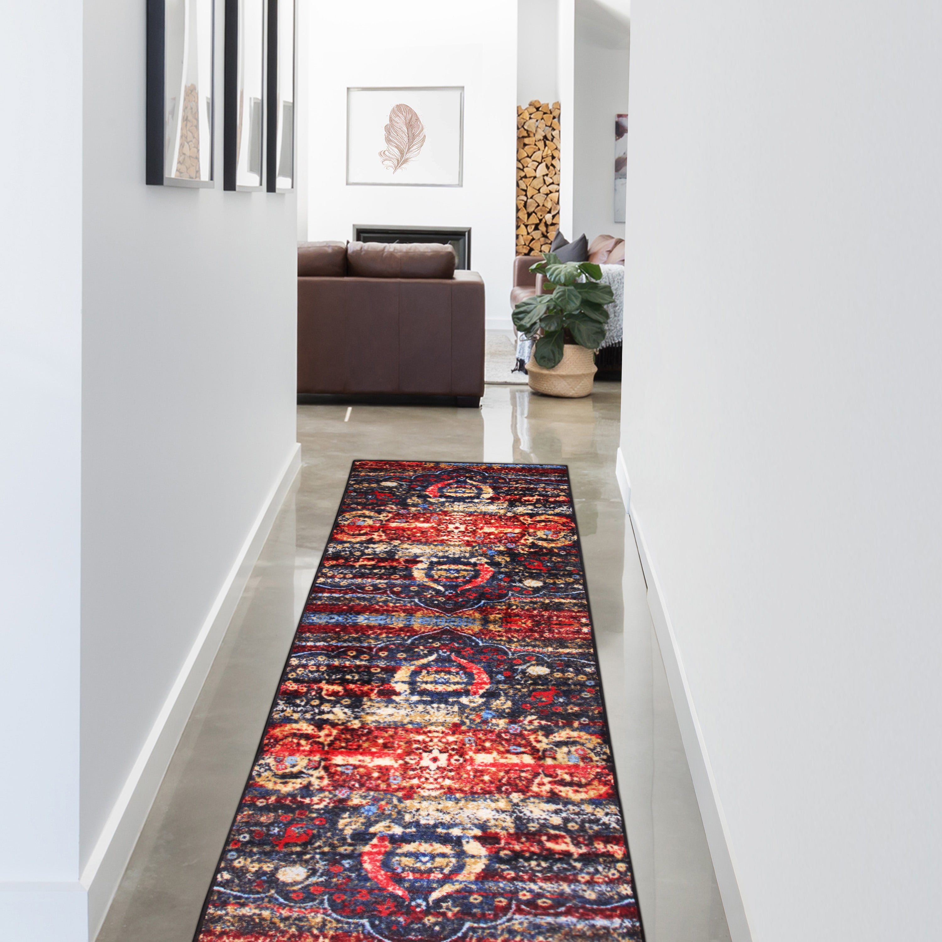 Oswell Medallion Non-Slip Washable Indoor Area Rug - Soft Living Room Carpet, Bedroom Runner, Kitchen Mat for Home Decor