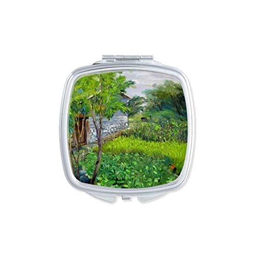 DIYthinker Chinese Farmhouse Tree Illustration Double-Sided Pocket Mirror - Compact Portable Makeup Mirror for Travel, Purse & Home Decor