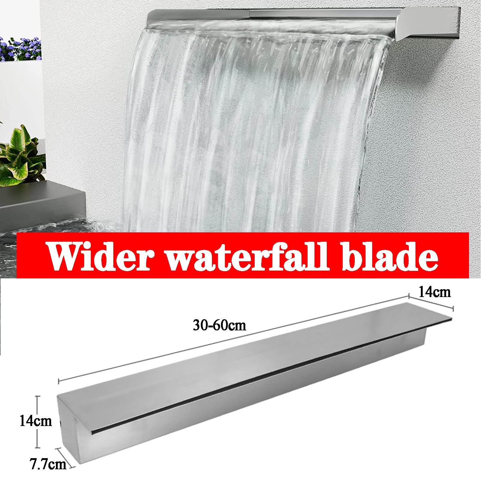 Stainless Steel Garden Waterfall Feature - 30/40/50/60cm Outdoor Water Fountain with Pond Pump | Cascading Water Blade for Patio, Yard & Landscape Decor | Perfect for Backyard, Zen Garden & Relaxation Spaces