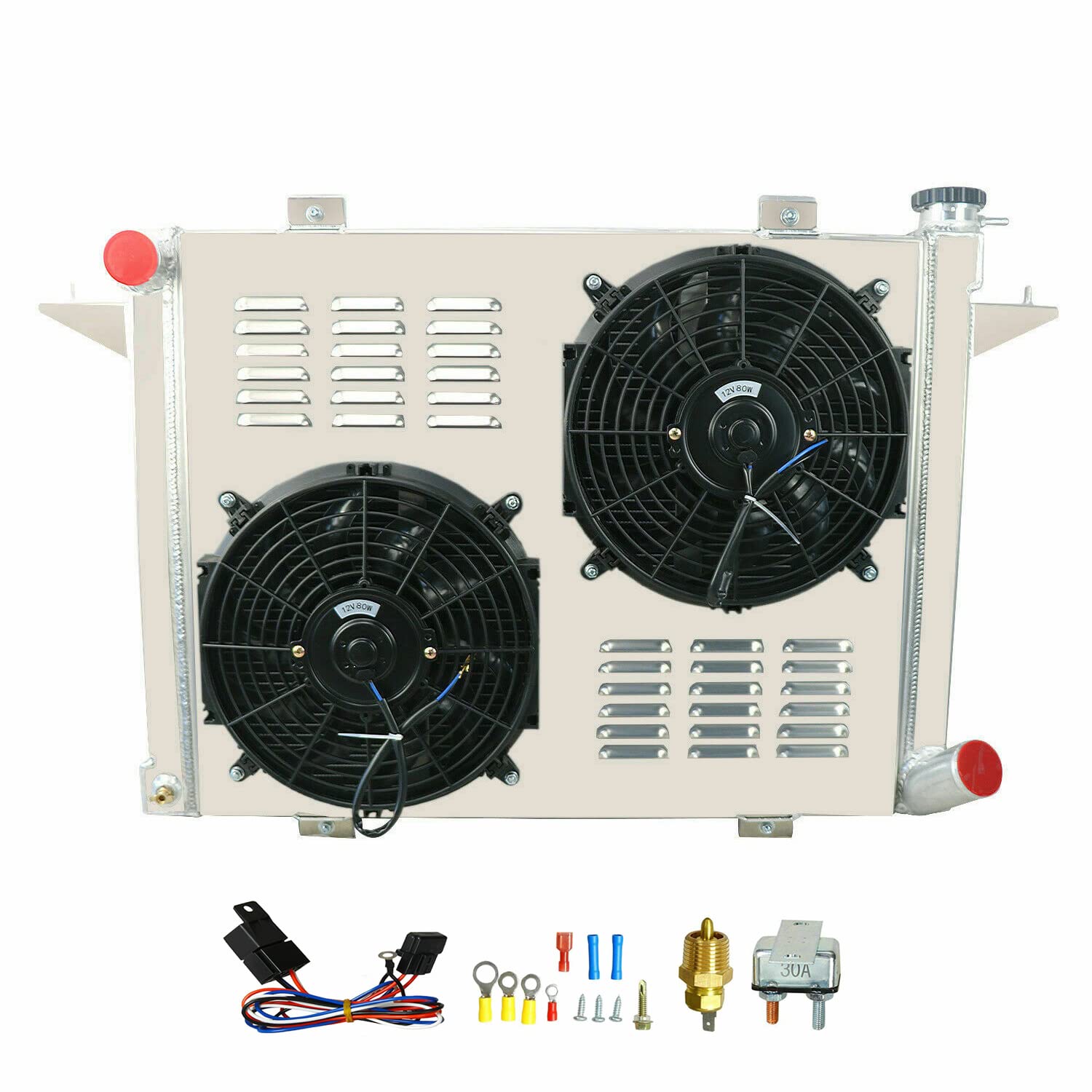 1989-1993 Dodge D250 D350 W250 W350 5.9L Cummins Diesel MT 3-Row Aluminum Radiator with Shroud, Fan & Relay Kit - Heavy Duty Cooling Upgrade for Towing, Off-Road & High-Performance Applications
