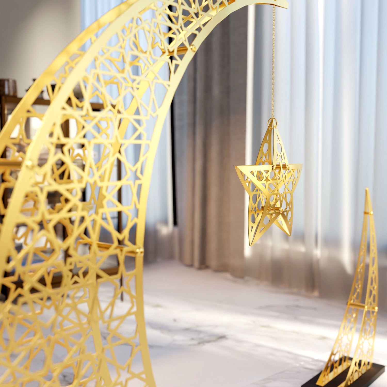 Elegant Crescent & Star Ramadan Decor - Metal Islamic Wall Hanging for Home, Mosque & Eid Celebration Decorations