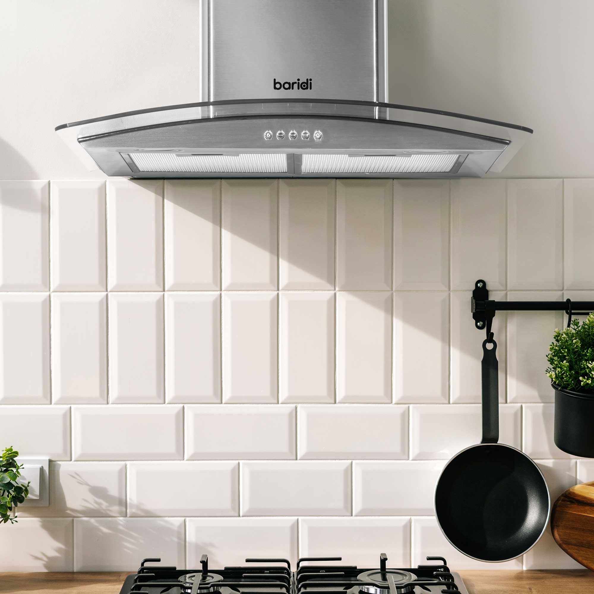 Baridi 4 Zone Ceramic Hob with 5 Function Fan Assisted Oven & Curved Glass Cooker Hood Bundle - DH187 | Premium Kitchen Appliance Set for Modern Homes | Perfect for Baking, Roasting & Cooking Family Meals
