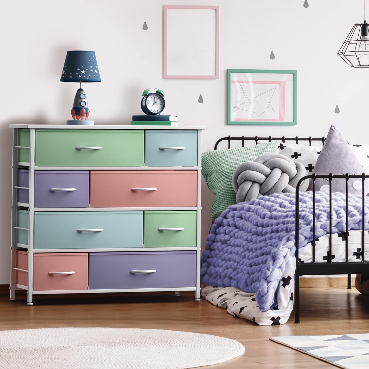 Sorbus 8-Drawer Dresser for Kids & Teens - Wooden Top & Steel Frame Storage Chest with Fabric Bins - Perfect for Bedroom, Nursery, Playroom Organizing Clothes & Toys (Pastel) | Space-Saving Kids Furniture & Toy Storage Solution