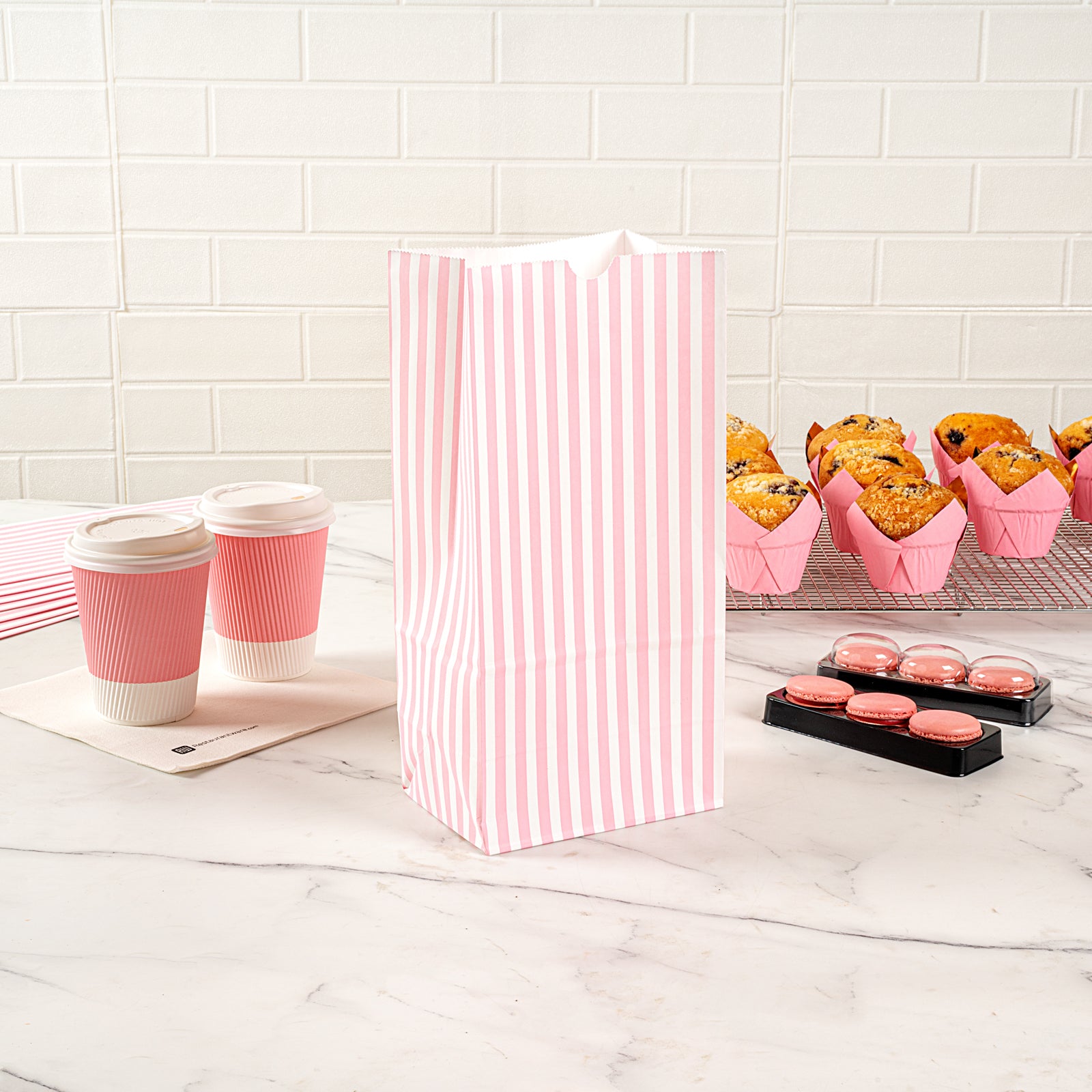 Premium Pink and White Striped Paper Gift Bags - 8 lb Capacity, 6 x 4 x 11.75 Inches - Bulk Pack of 100 - Perfect for Birthday Parties, Baby Showers & Retail Packaging