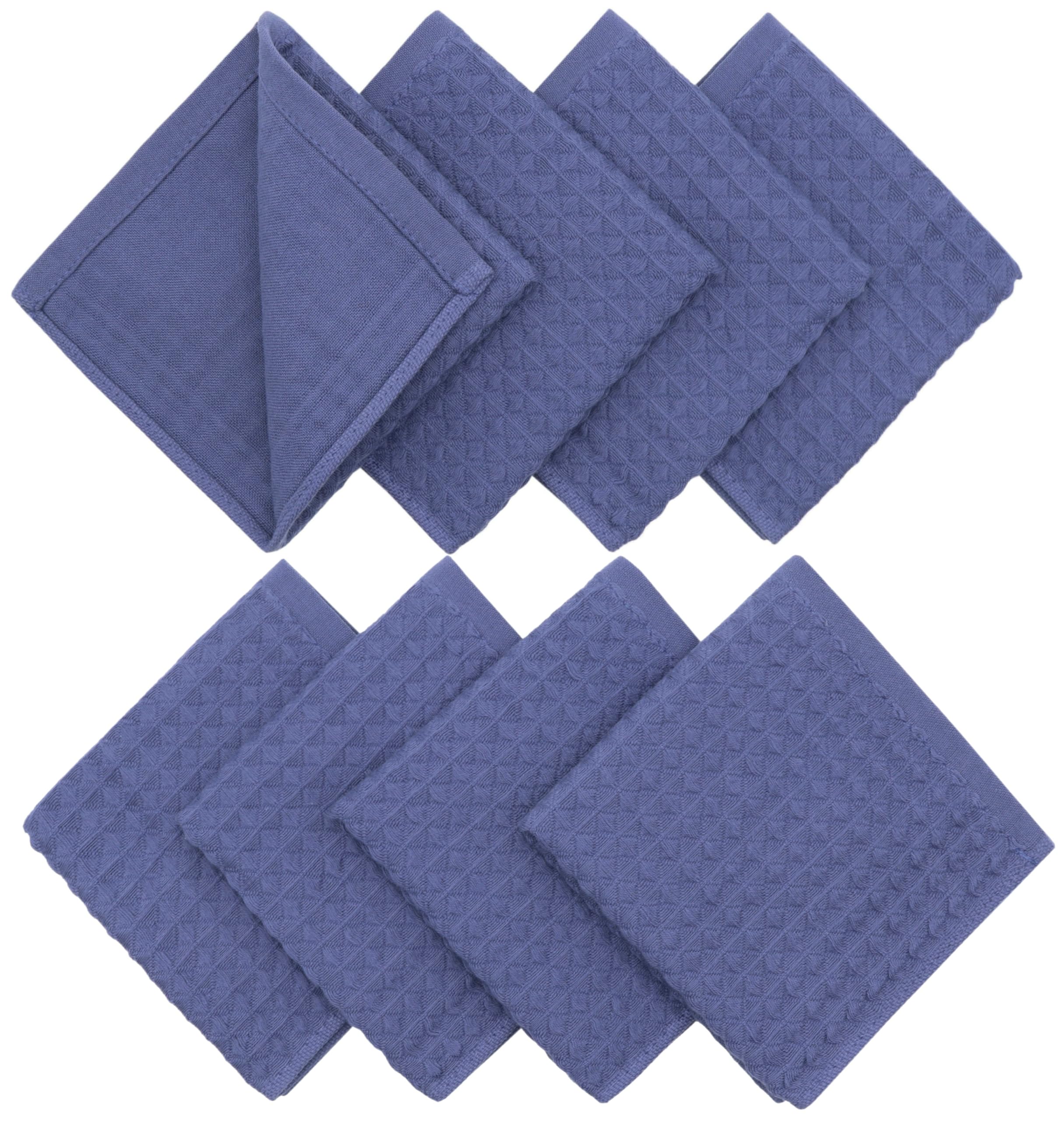 Double Deck Cotton Dish Cloths Set of 8 - Super Absorbent & Soft 12x12 Inch Kitchen Towels for Washing Dishes, Cleaning & Drying - Perfect for Daily Kitchen Use, Dishwashing & Countertop Cleaning (Blue)