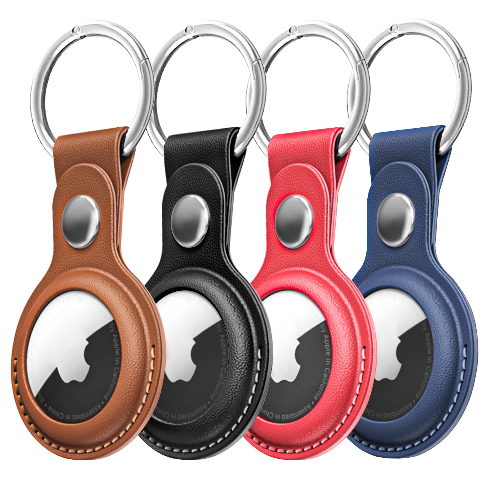 Premium Leather AirTag Keychain Holder for Apple AirTag (4 Pack) - Durable Protective Case with Key Ring | Perfect for Keys, Backpacks, Luggage & Pet Tracking Accessories