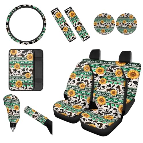 Aztec Sunflower Cow Print Green