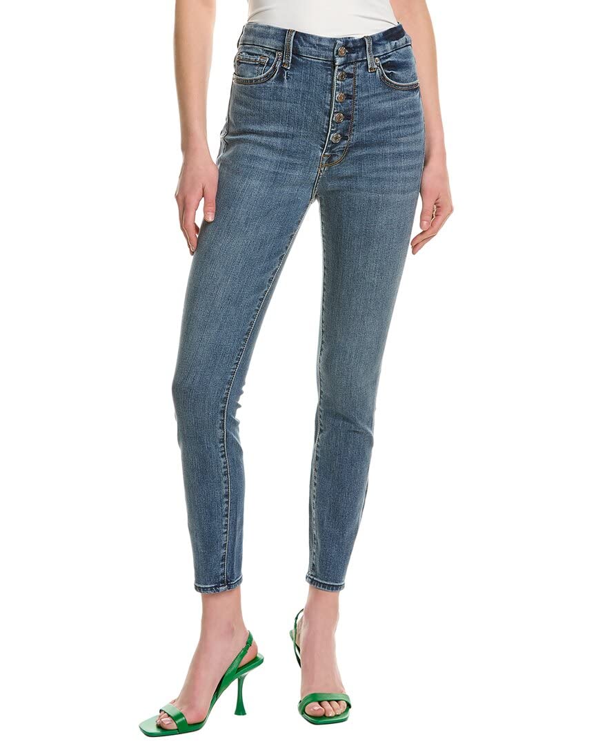 7 For All Mankind Women's Aubrey Exposed Button Fly Jeans in Troubador Wash - Stylish High-Rise Skinny Denim Pants for Work, Date Night & Casual Outings