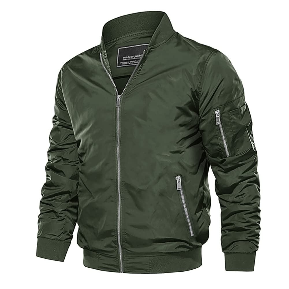 FASKUNOIE Men's Lightweight Bomber Jacket - Windproof Spring & Fall Varsity Coat with Pockets for Cycling, Casual Wear & Outdoor Activities
