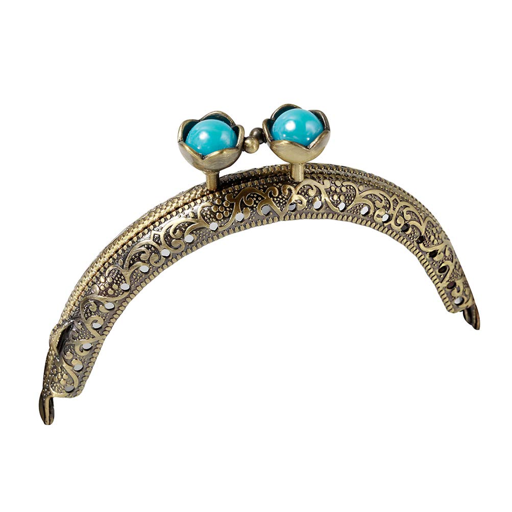 Vintage Half Round Bead Embossed Metal Purse Frame with Kiss Clasp Lock - DIY Bag Making Craft Supplies for Handmade Coin Purses & Clutches (Sky Blue) - Perfect for Vintage Style Handbags, Evening Bags & DIY Sewing Projects