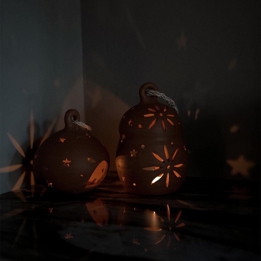 Round Terracotta Lantern - Handmade Clay Hanging Light for Outdoor Garden Patio Decor - Perfect for Boho Wedding Backyard Party Lighting