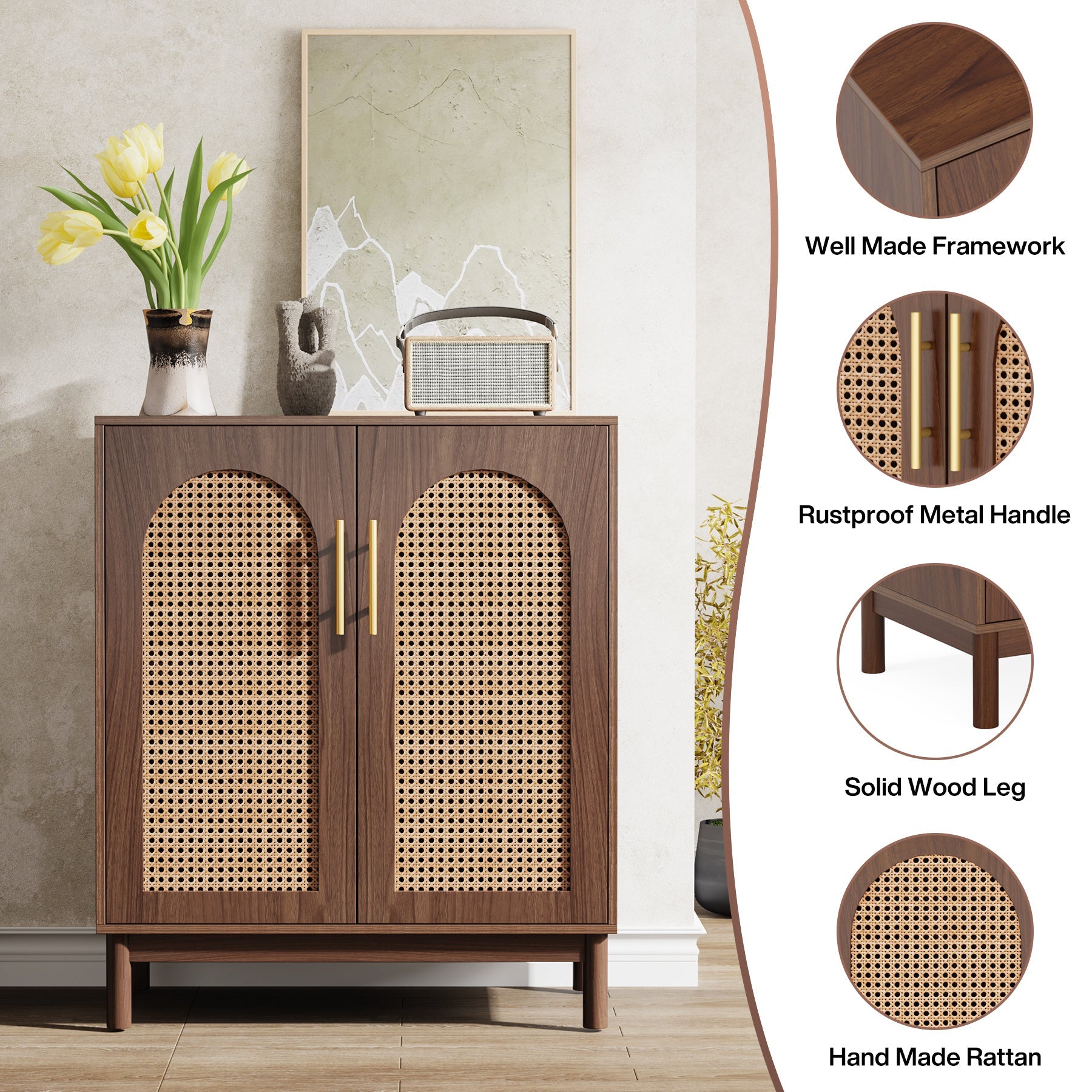 2-Piece Rattan Sideboard Buffet Set with Doors - Stylish Storage Cabinet for Dining Room, Living Room, or Entryway Organization